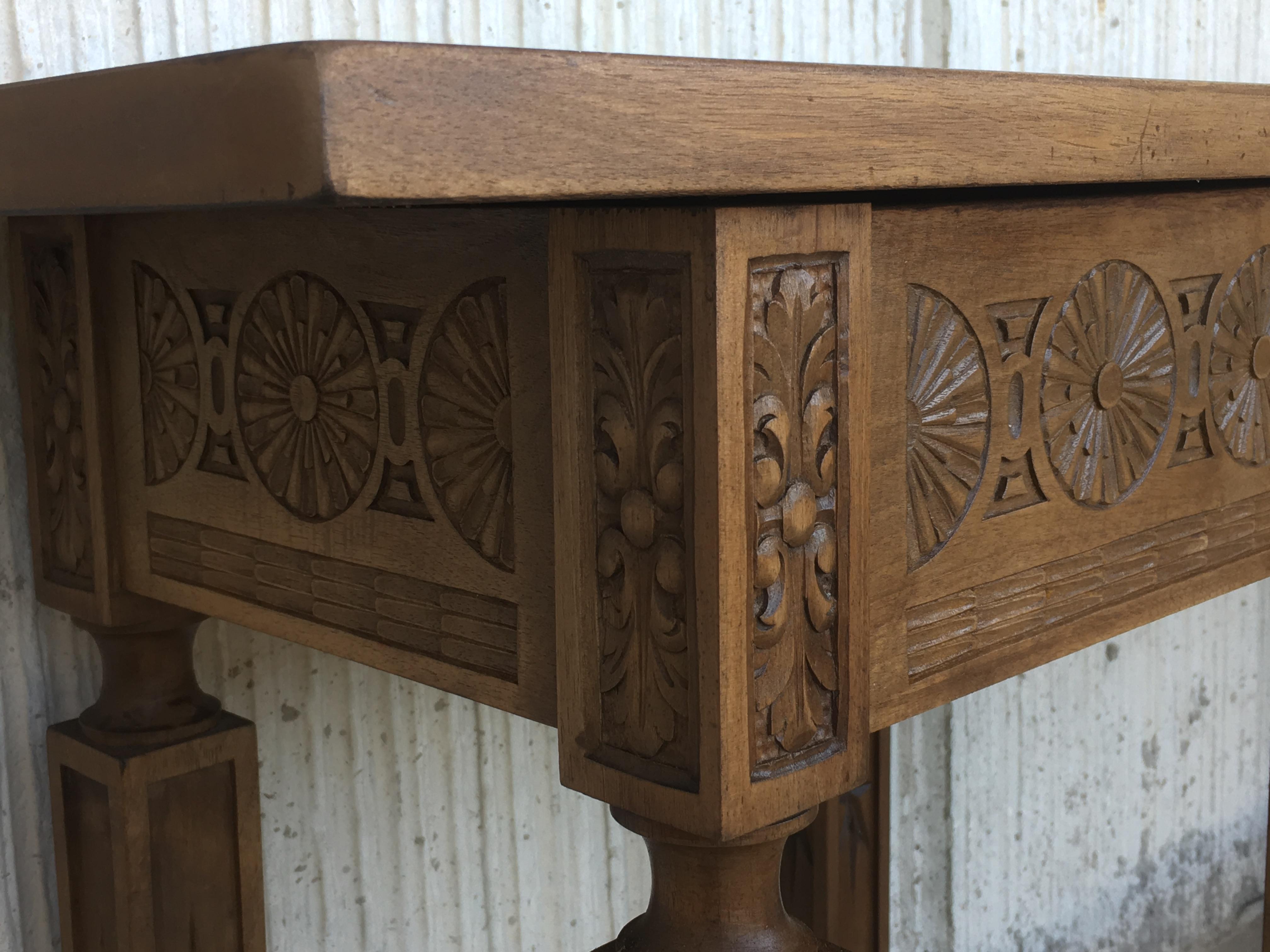 19th Century Spanish Carved Walnut Bench or Low Table with Two Drawers 2