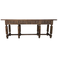 19th Century Spanish Carved Walnut Bench or Low Table with Two Drawers