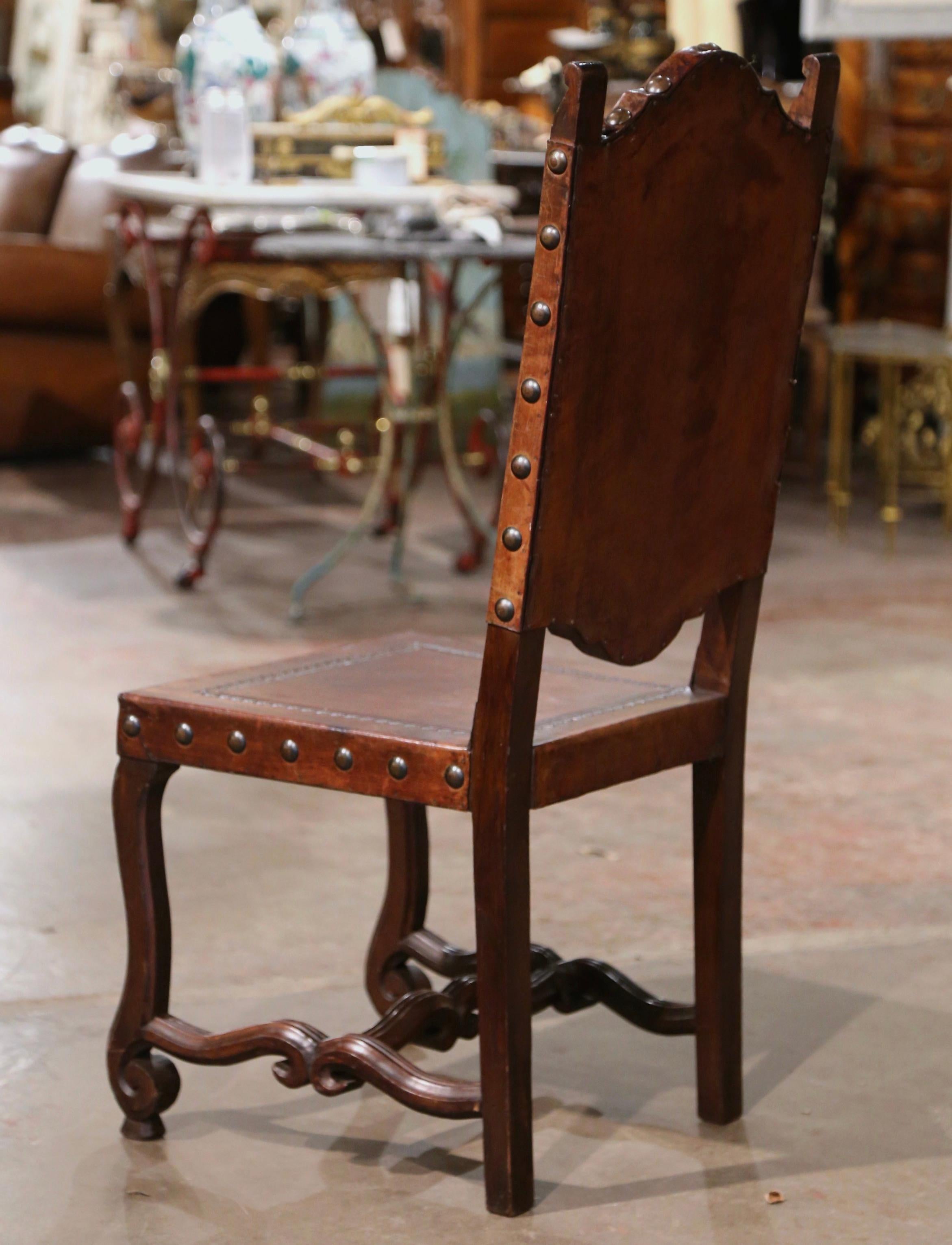 19th Century Spanish Carved Walnut Chairs with Embossed Leather, Set of Eight 9