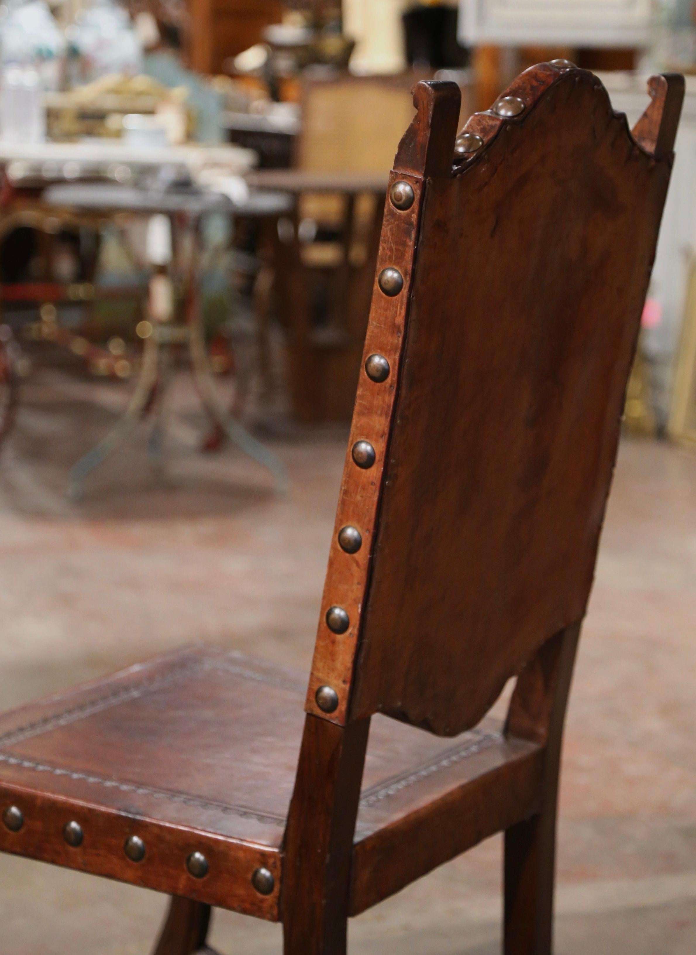  19th Century Spanish Carved Walnut Chairs with Embossed Leather, Set of Eight 10