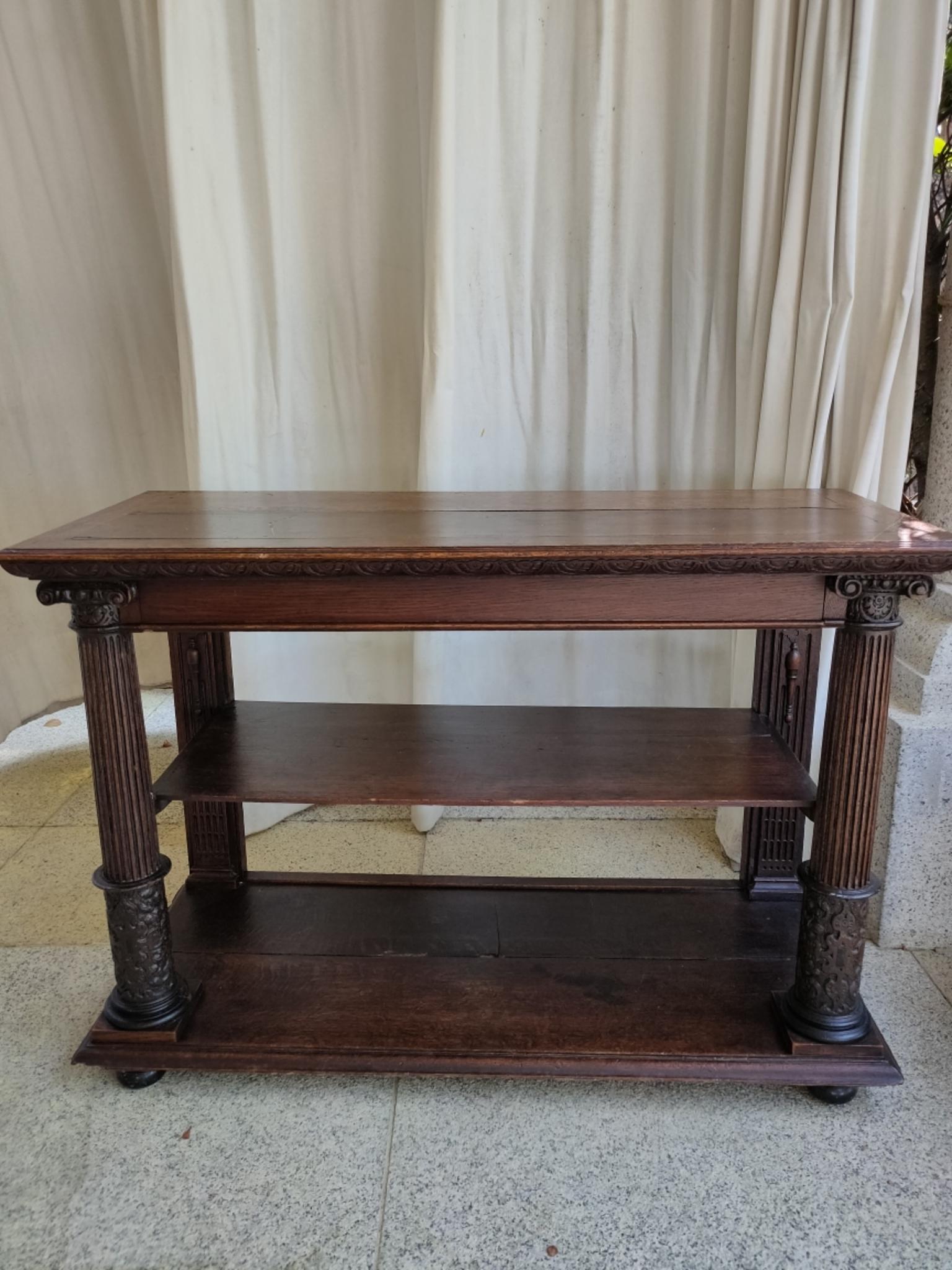 19th Century Spanish Carved Walnut Console Table 1