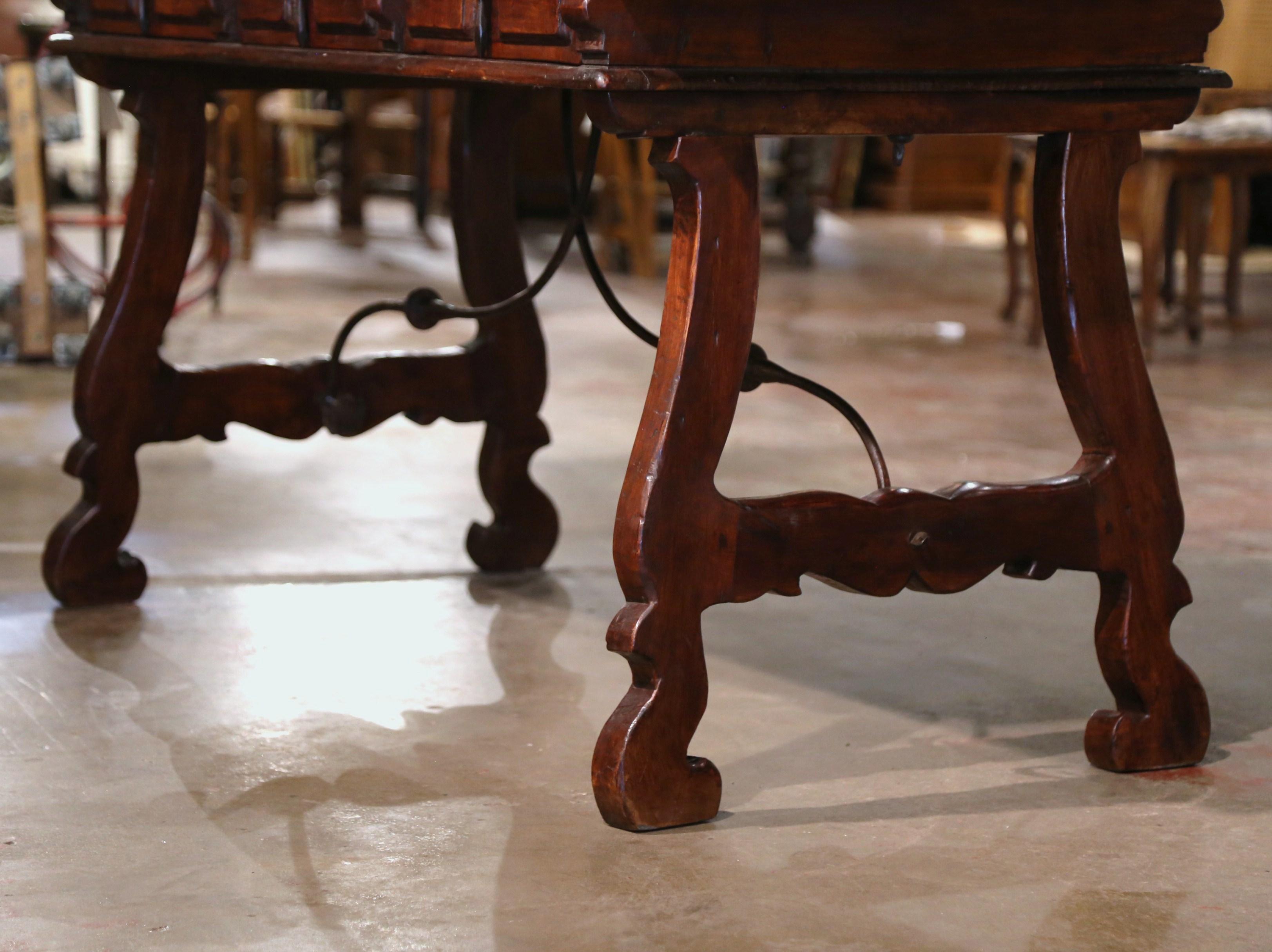 19th Century Spanish Carved Walnut & Iron Desk Table with Single Plank Top 6