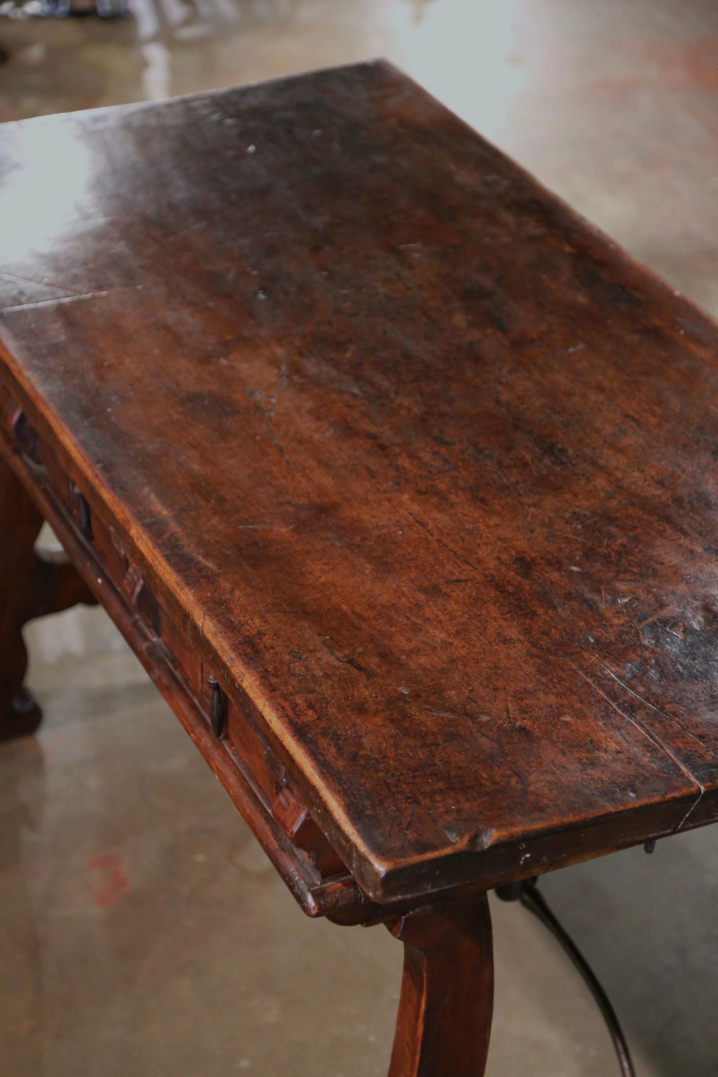 19th Century Spanish Carved Walnut & Iron Desk Table with Single Plank Top 7