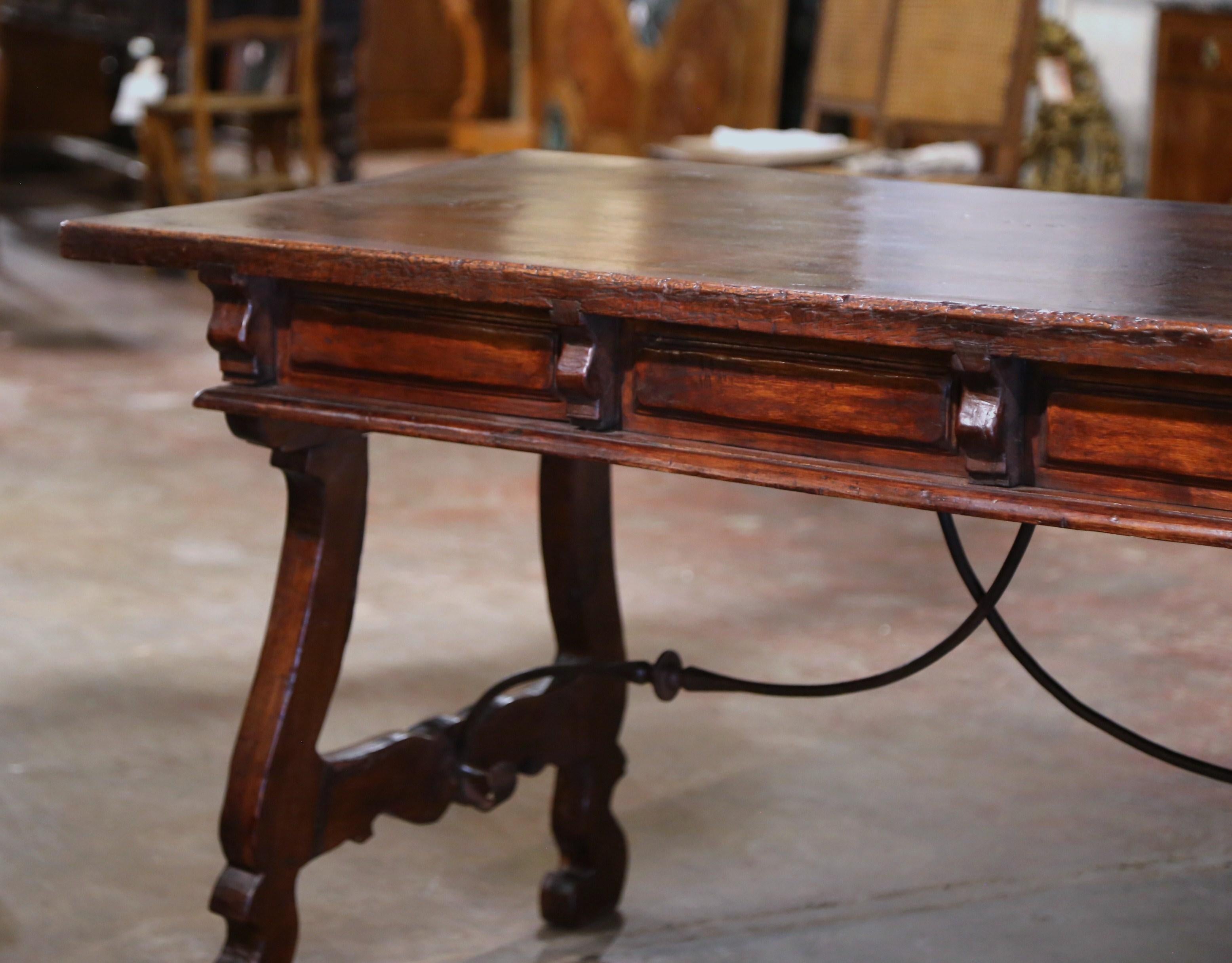 19th Century Spanish Carved Walnut & Iron Desk Table with Single Plank Top 9