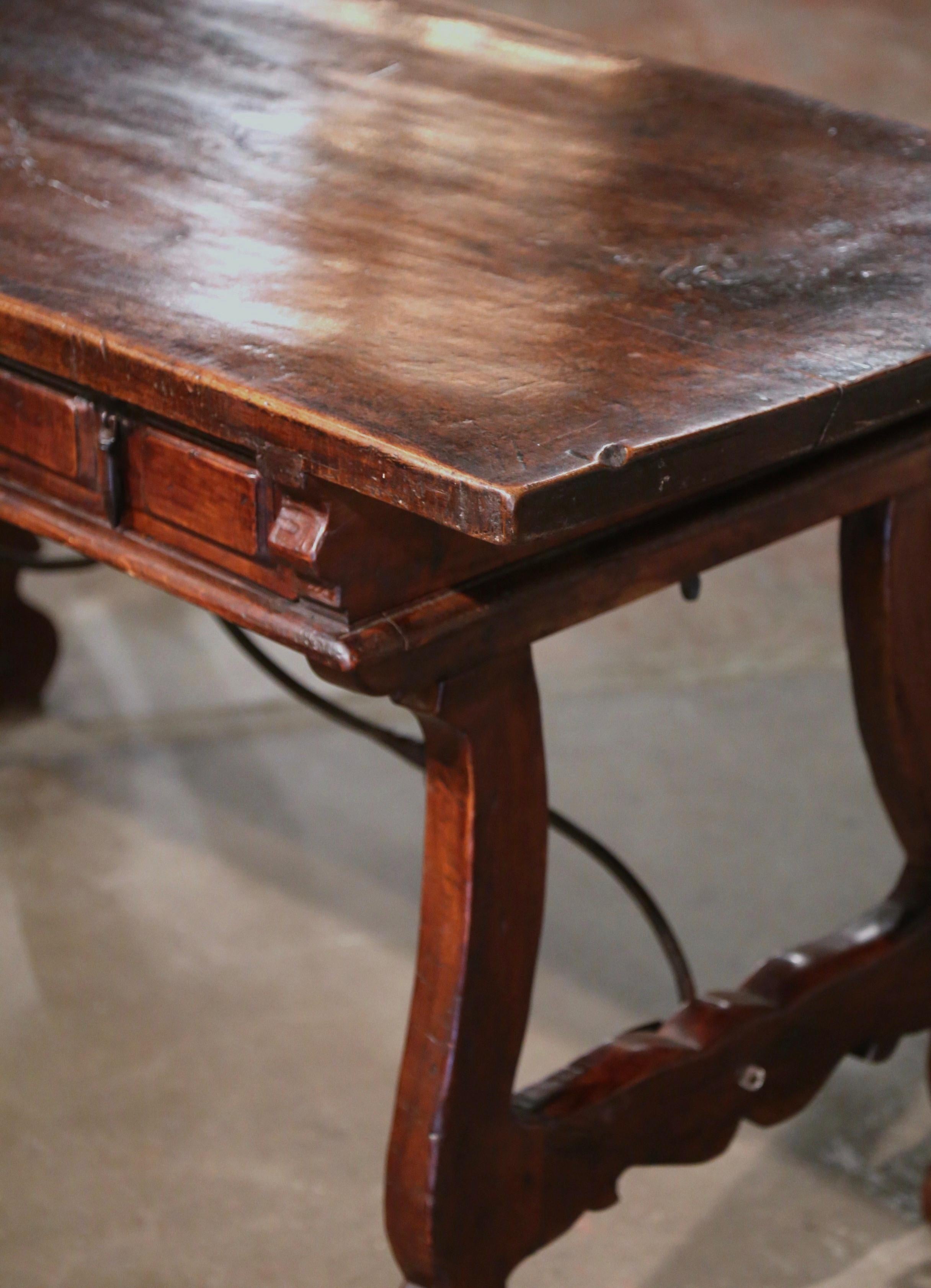 19th Century Spanish Carved Walnut & Iron Desk Table with Single Plank Top 1