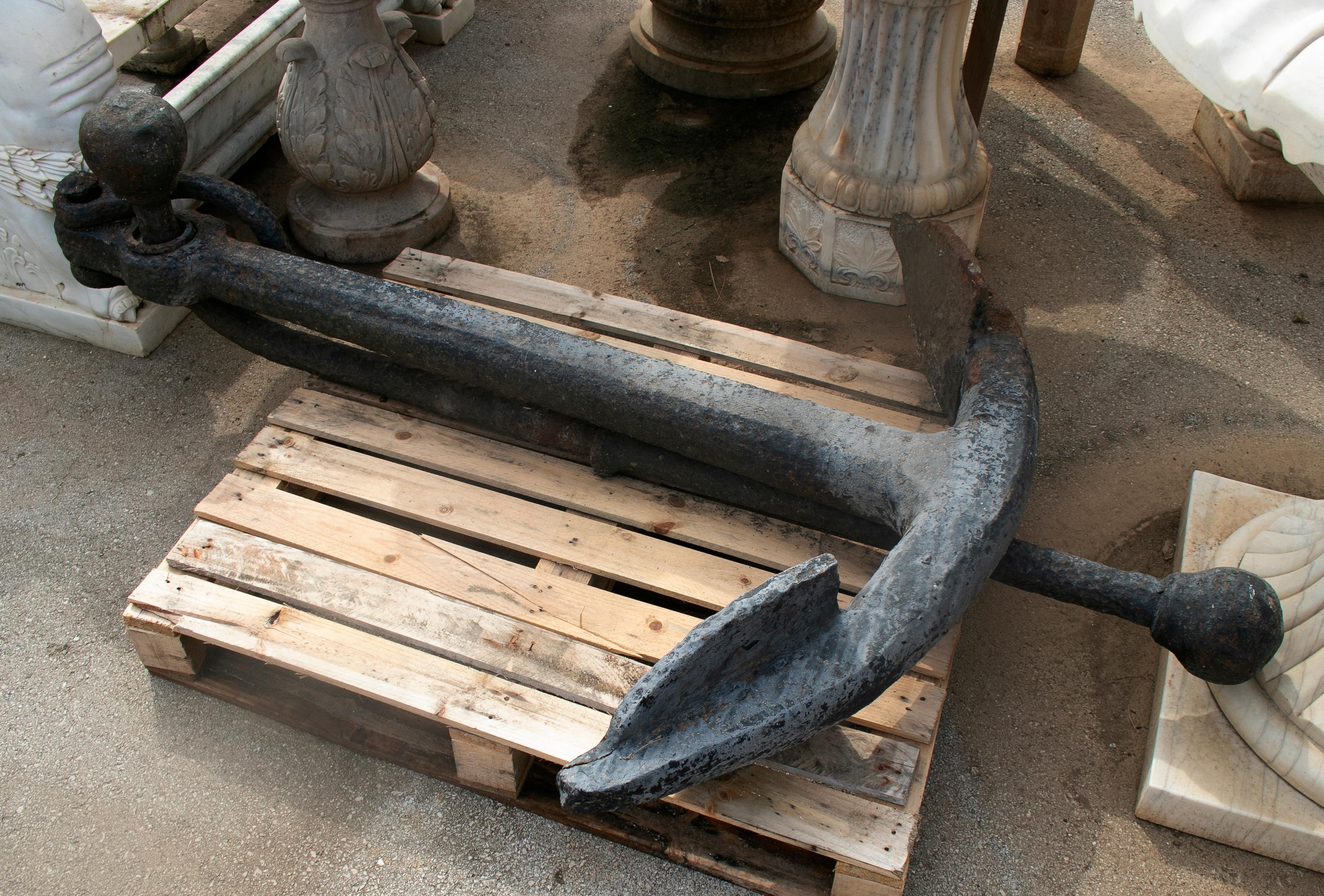19th century Spanish cast iron boat anchor.