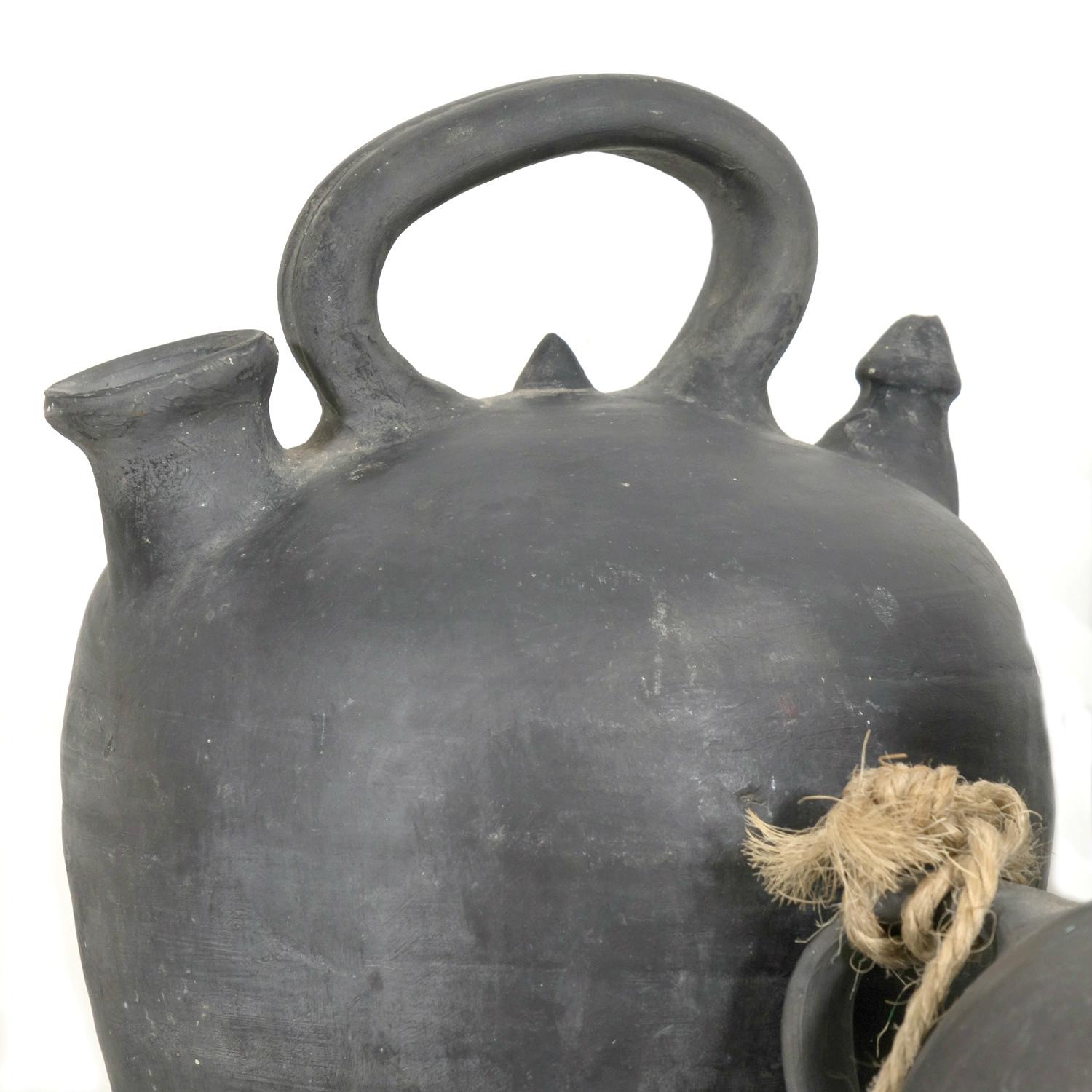 19th Century Spanish Catalan Black Clay Botijo or Water Jug from Verdu 1
