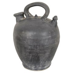 Antique 19th Century Spanish Catalan Black Clay Botijo or Water Jug from Verdu