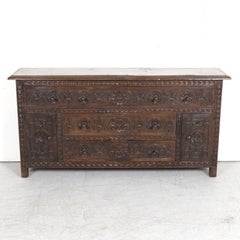 19th Century Spanish Catalan Carved Walnut Sacristy Chest