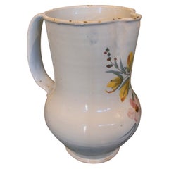 19th Century Spanish Ceramic Jug Hand Painted with Flowers