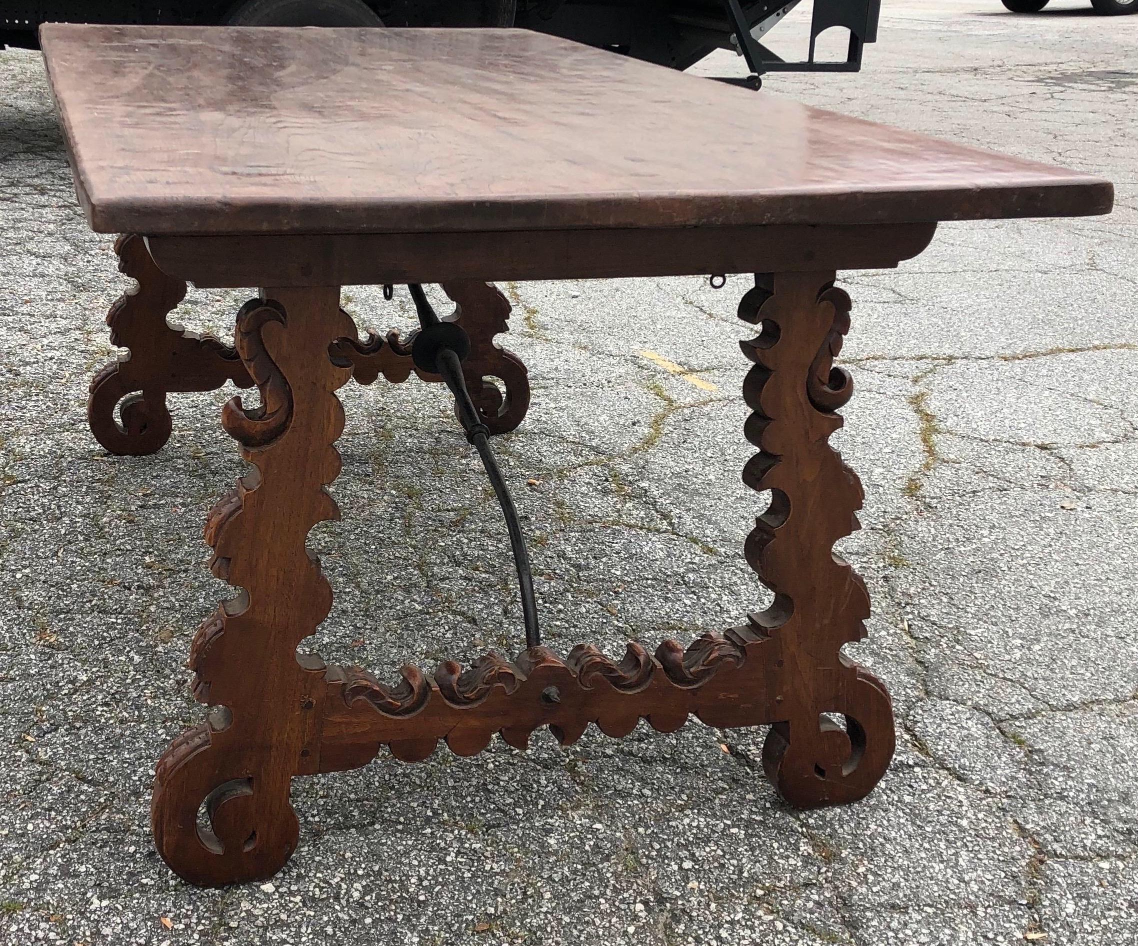 Chestnut 19th Century Spanish Walnut and Wrought Iron Trestle Table