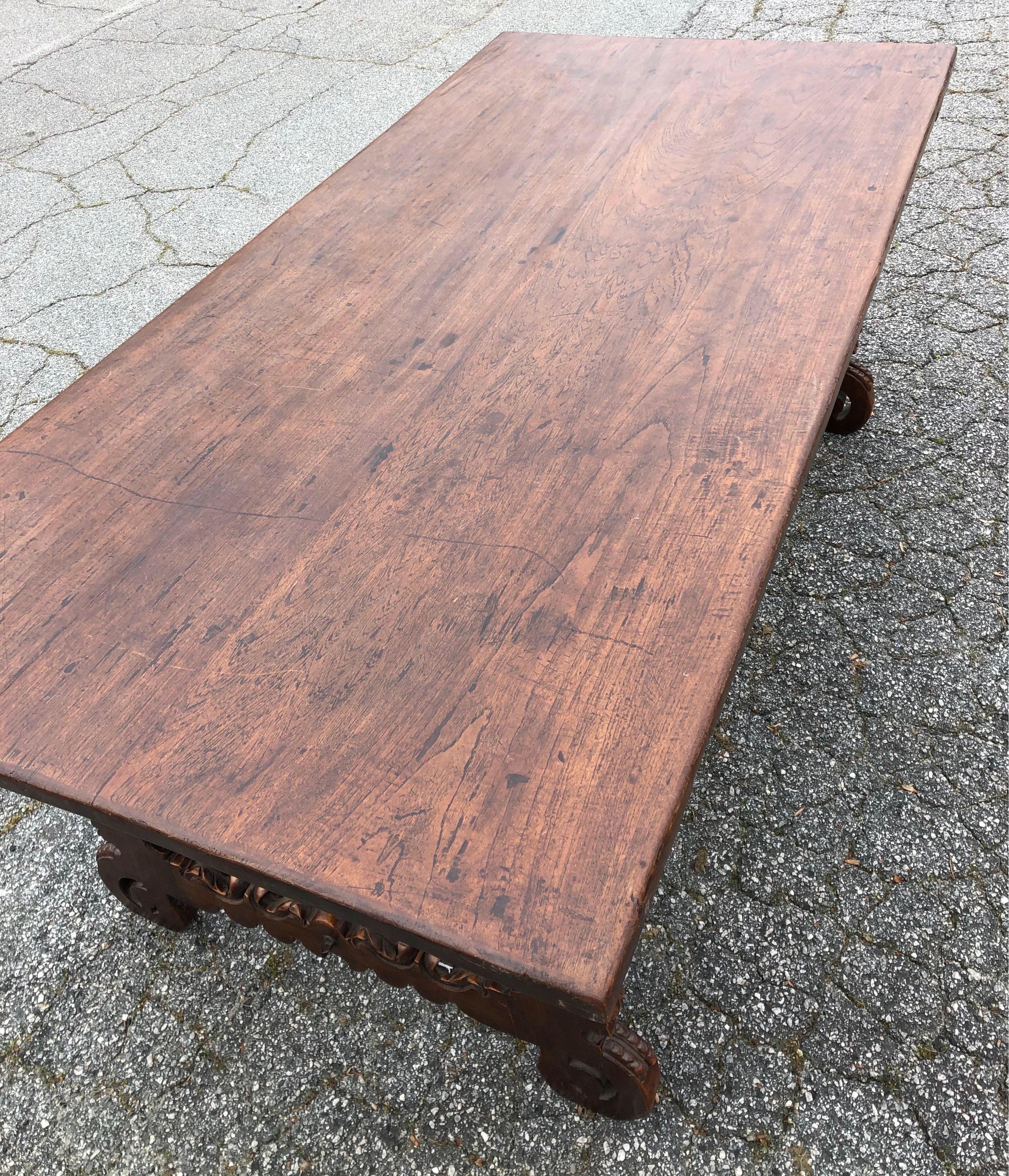 19th Century Spanish Walnut and Wrought Iron Trestle Table 2