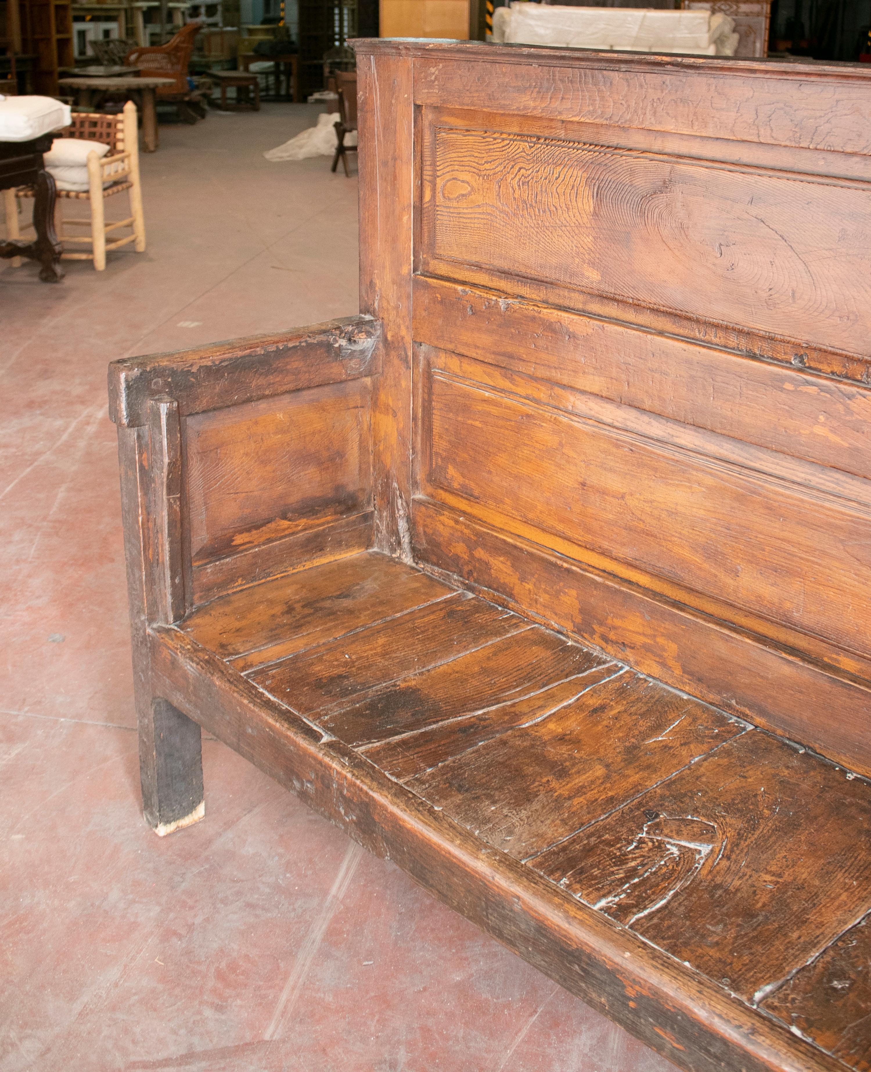 Wood 19th Century Spanish Chestnut Rustic Seating Bench