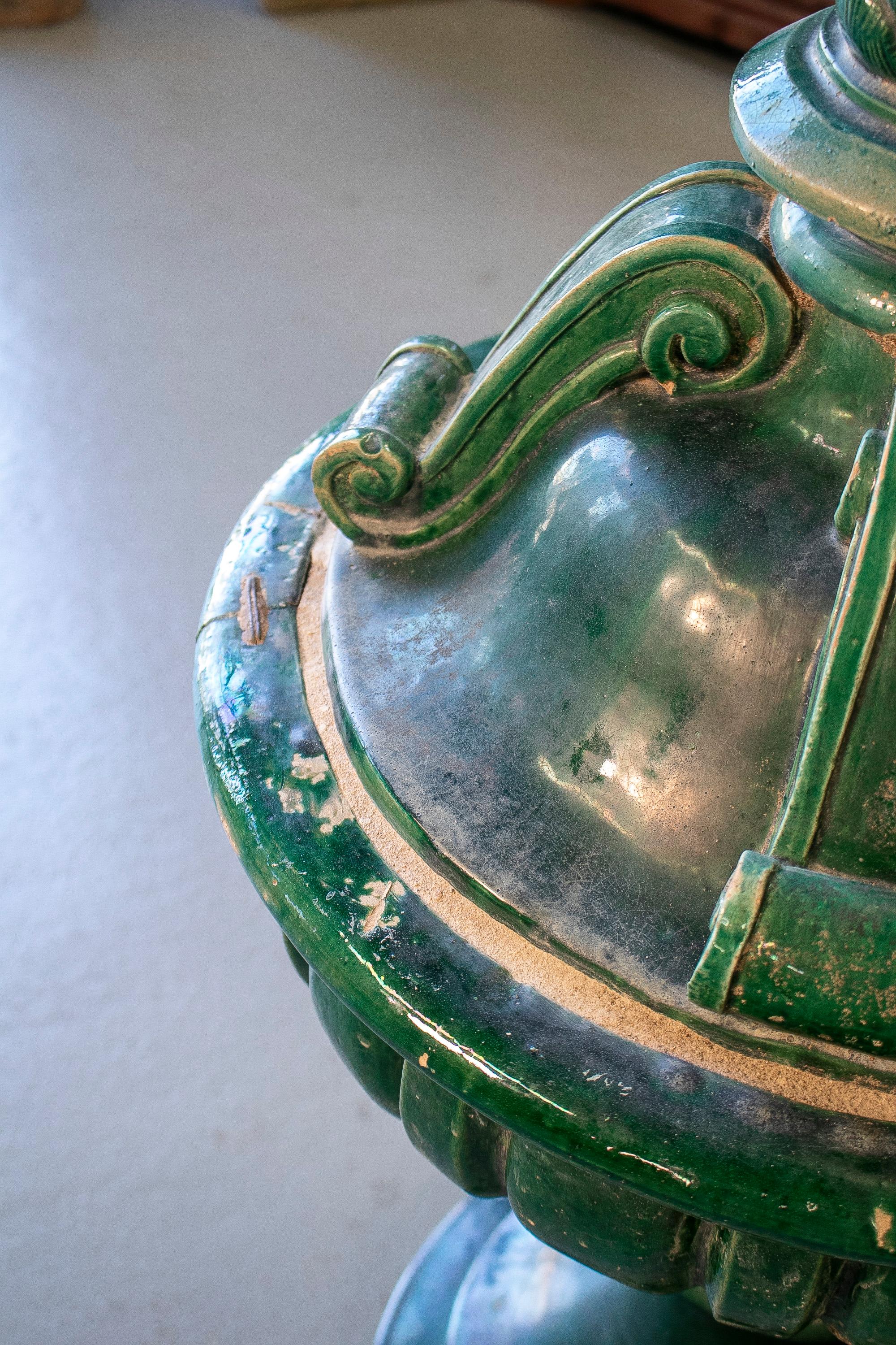 19th Century Spanish Classical Green Glazed Terracotta Finial For Sale 6