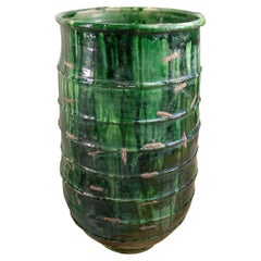 19th Century Spanish Classical Green Glazed Terracotta Urn w/ Iron Staples