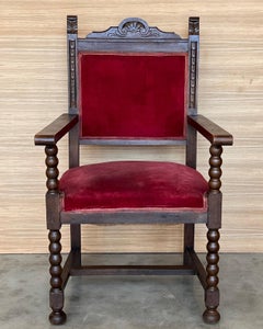 19th Century Spanish Colonial Altar Carved Armchair with Red Velve Seat and Back