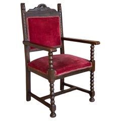 19th Century Spanish Colonial Altar Carved Armchair with Red Velve Seat and Back