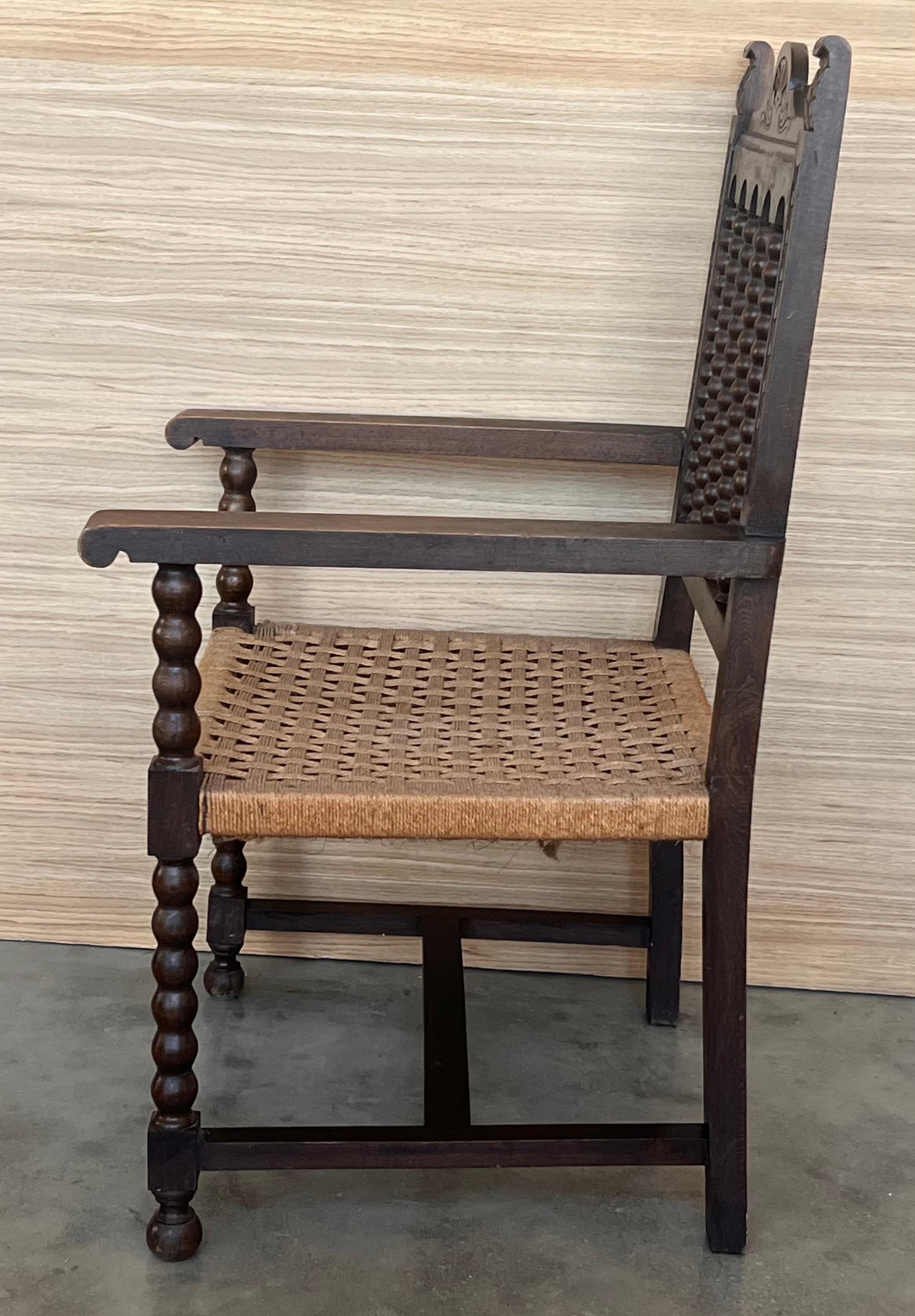 19th Century Spanish Colonial Altar Carved Armchairs with Cane Seat, Set of 4 For Sale 5