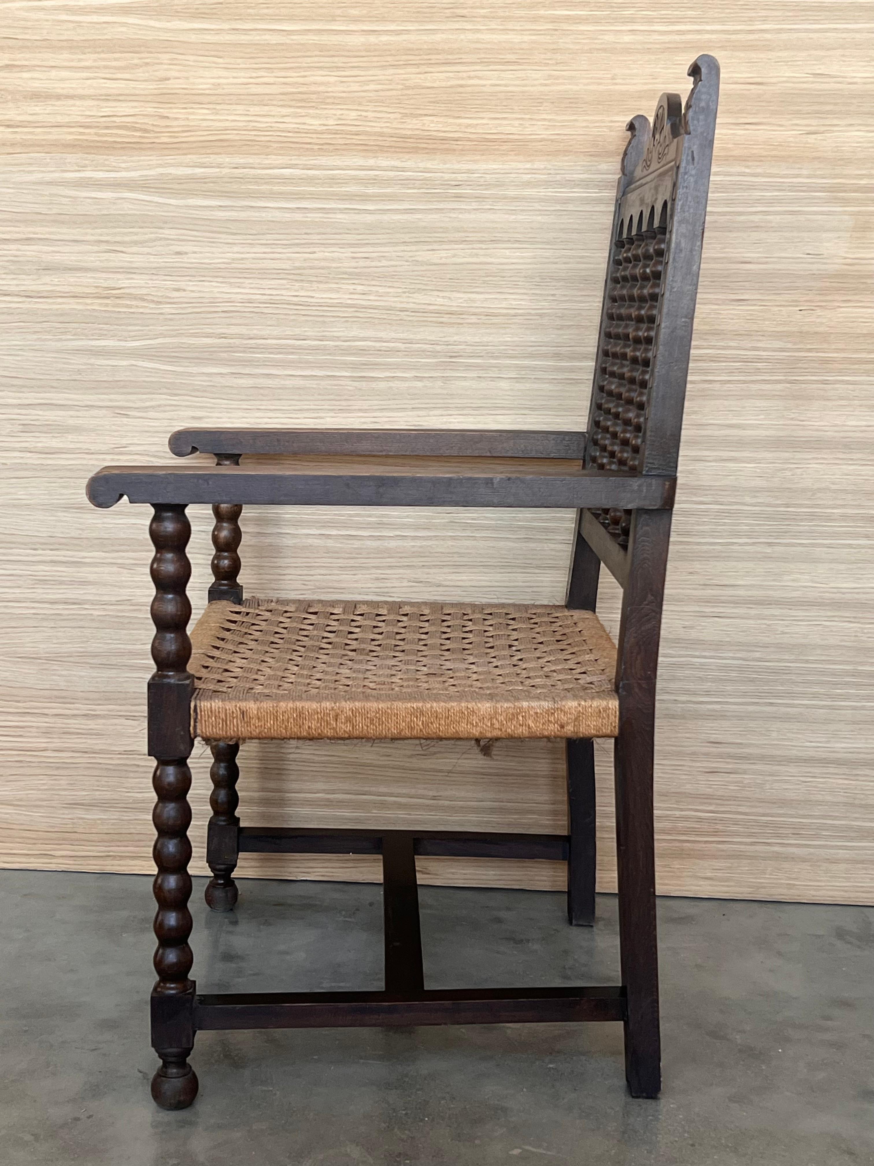19th Century Spanish Colonial Altar Carved Armchairs with Cane Seat, Set of 4 For Sale 6
