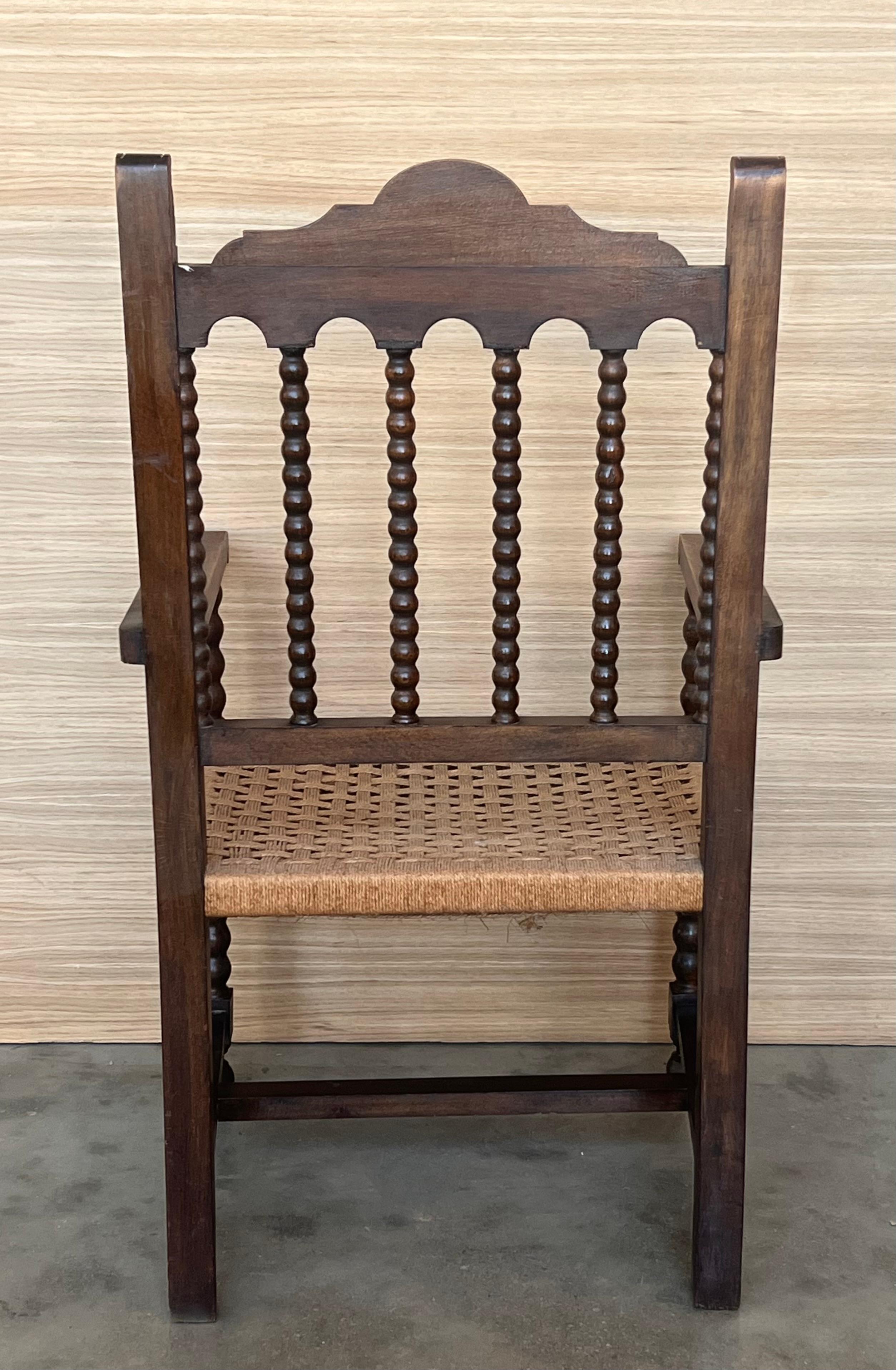 19th Century Spanish Colonial Altar Carved Armchairs with Cane Seat, Set of 4 For Sale 7