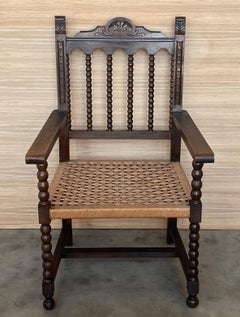 19th Century Spanish Colonial Altar Carved Armchairs with Cane Seat, Set of 4