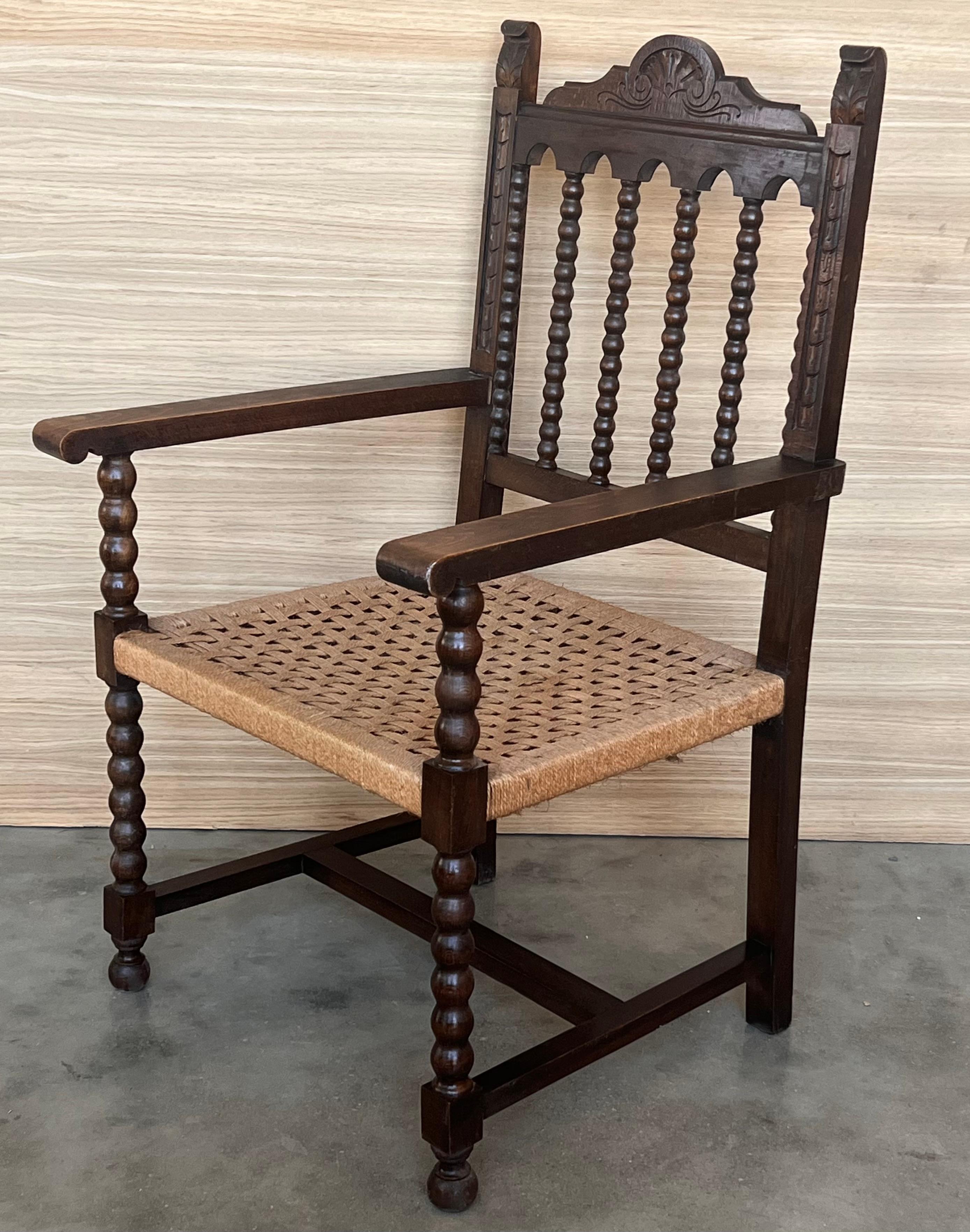 19th Century Spanish Colonial Altar Carved Armchairs with Cane Seat, Set of 4 For Sale 3