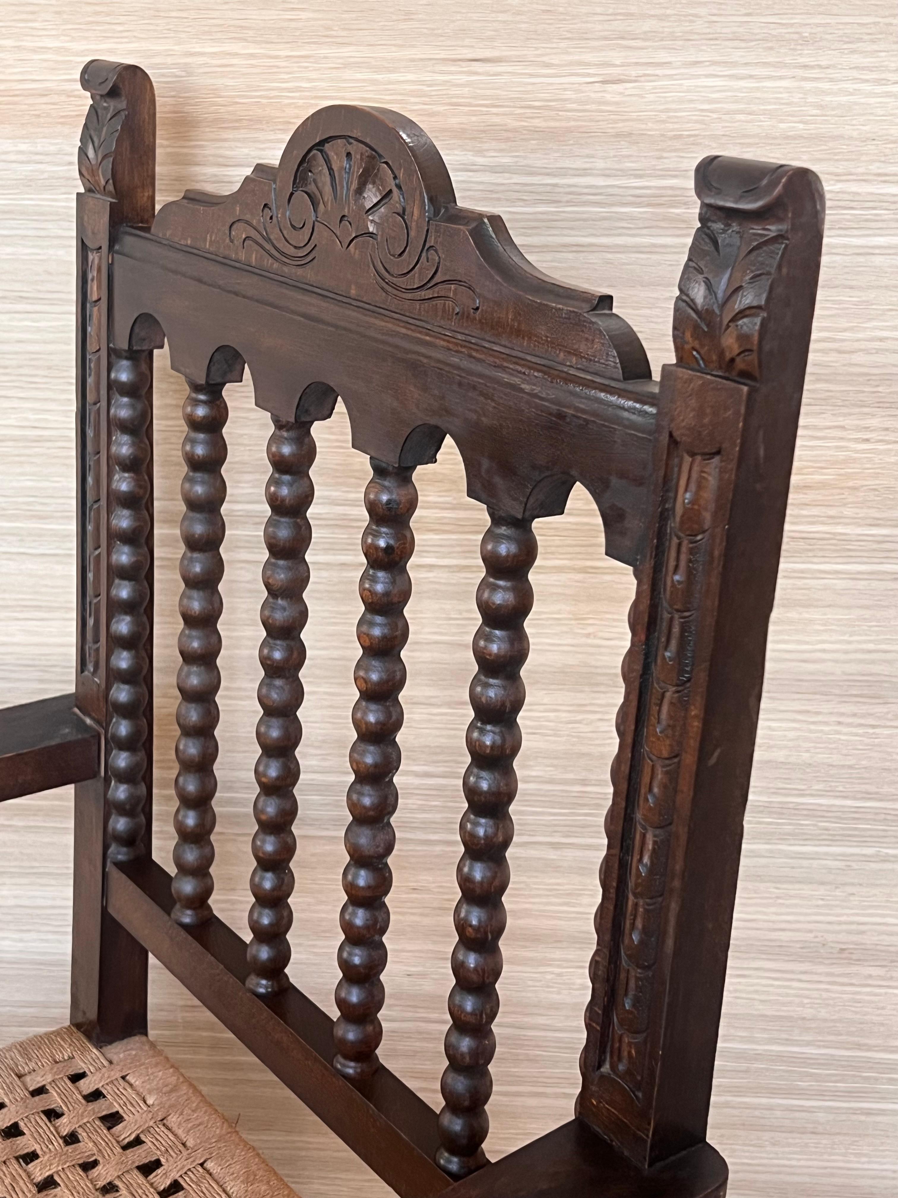 19th Century Spanish Colonial Altar Carved Armchairs with Cane Seat, Set of 4 For Sale 4