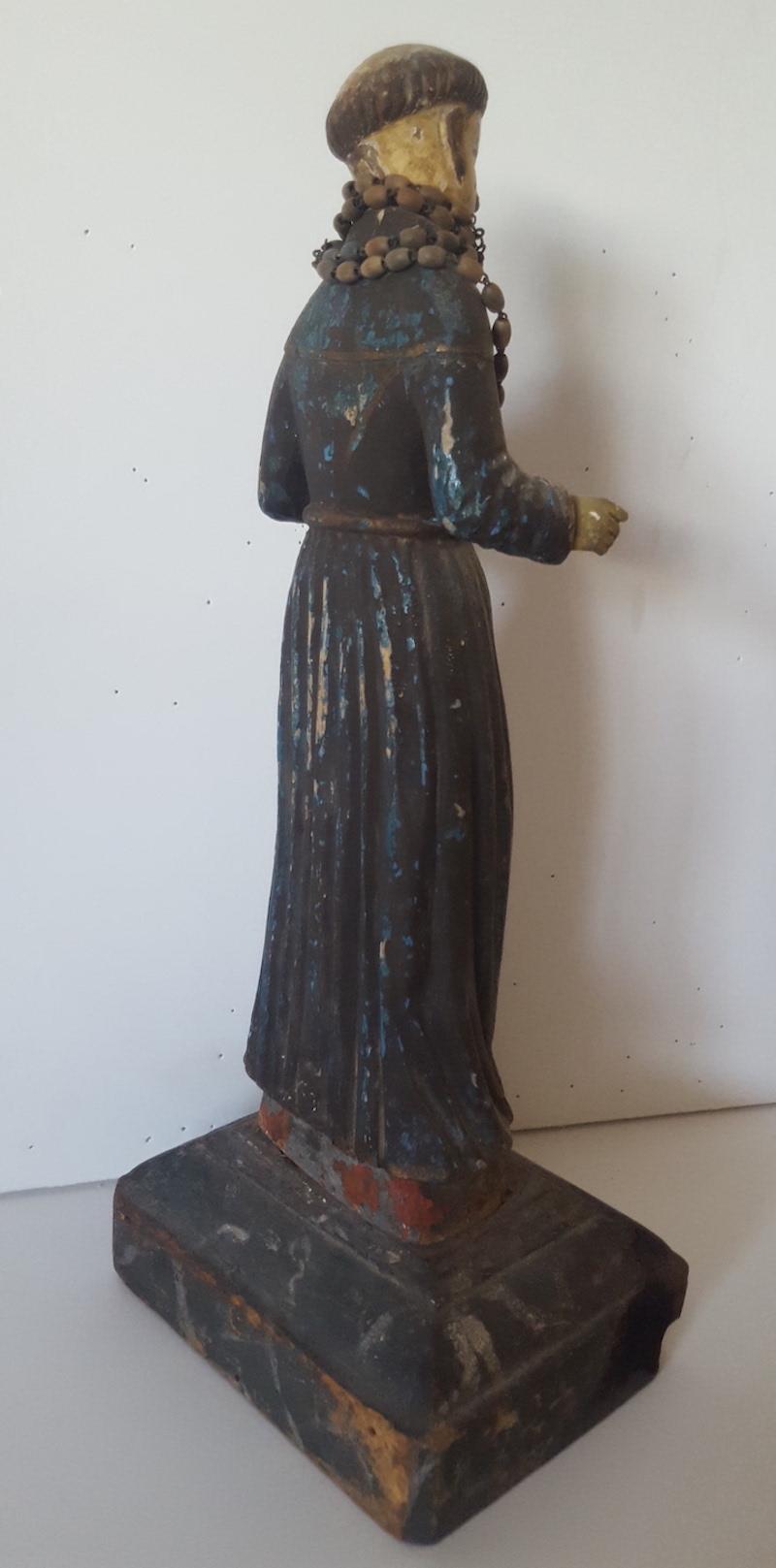 19th Century Spanish Colonial Bulto Figure of St. Anthony Holding Baby Jesus In Distressed Condition In Van Nuys, CA