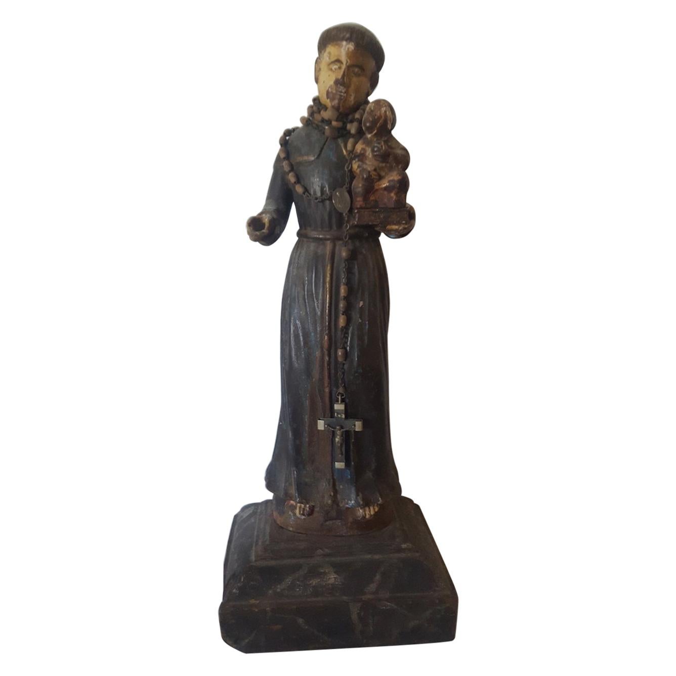 19th Century Spanish Colonial Bulto Figure of St. Anthony Holding Baby Jesus