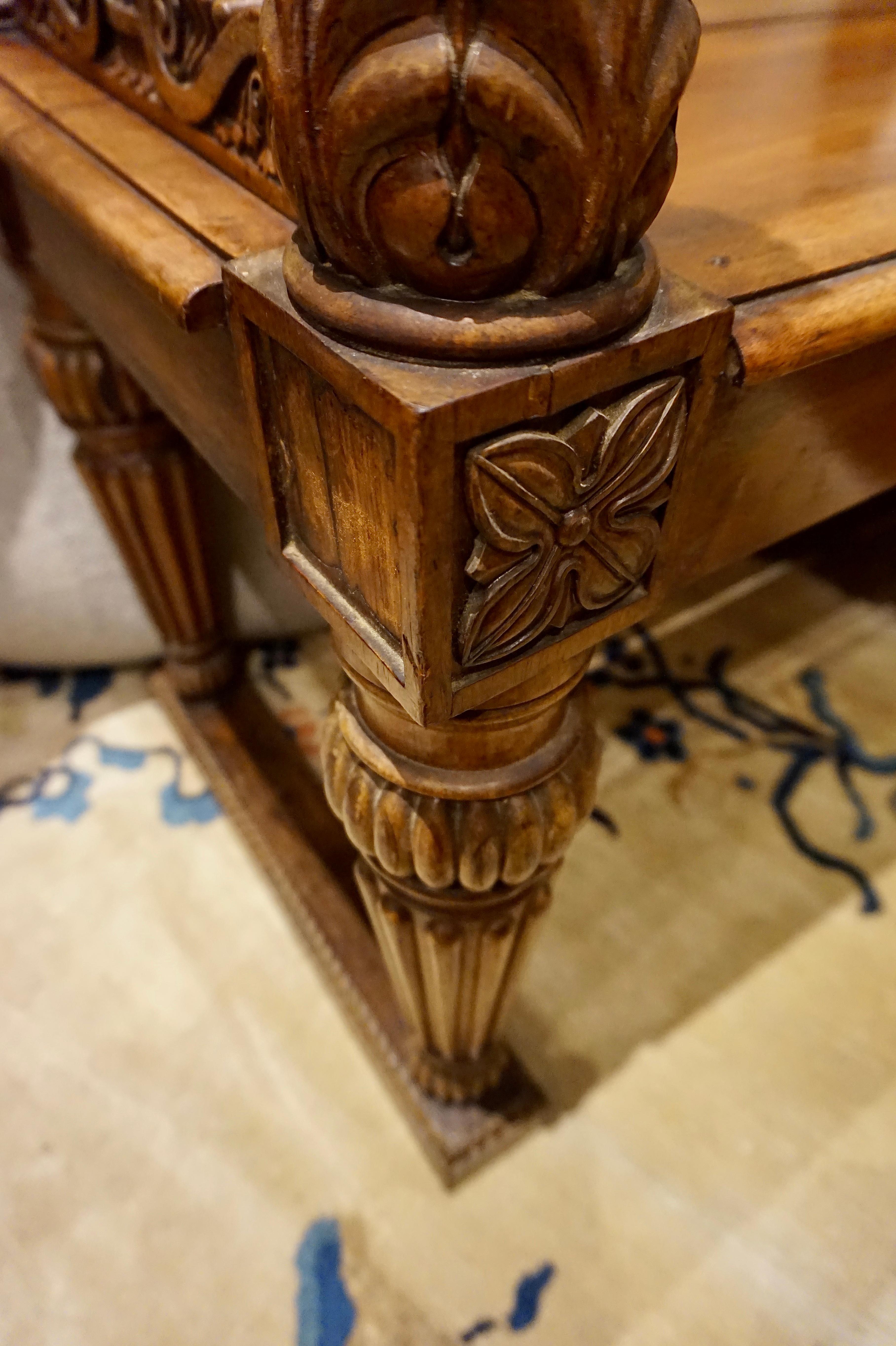 19th Century Spanish Colonial Carved Mahogany Bench 5
