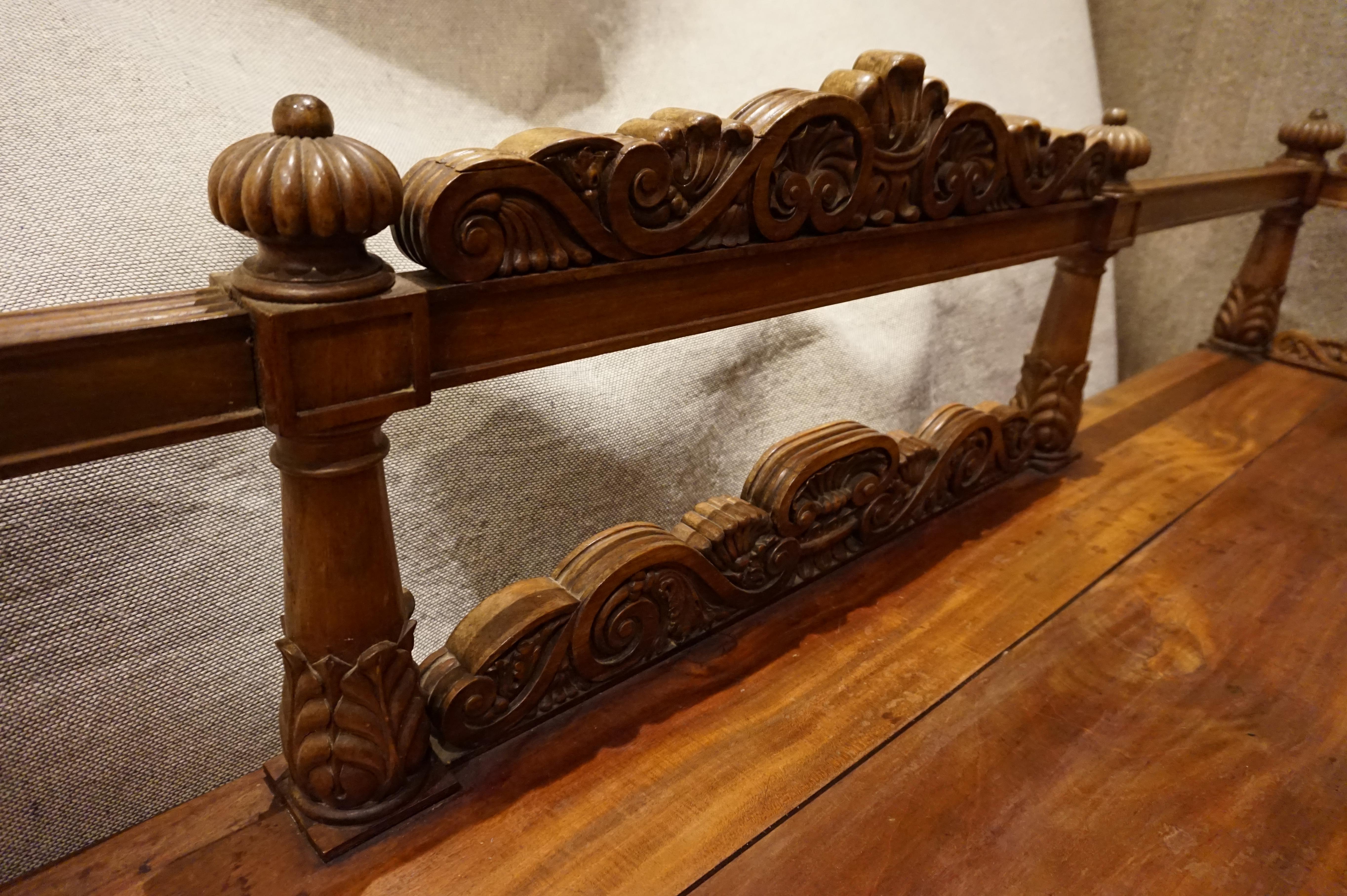 19th Century Spanish Colonial Carved Mahogany Bench 1