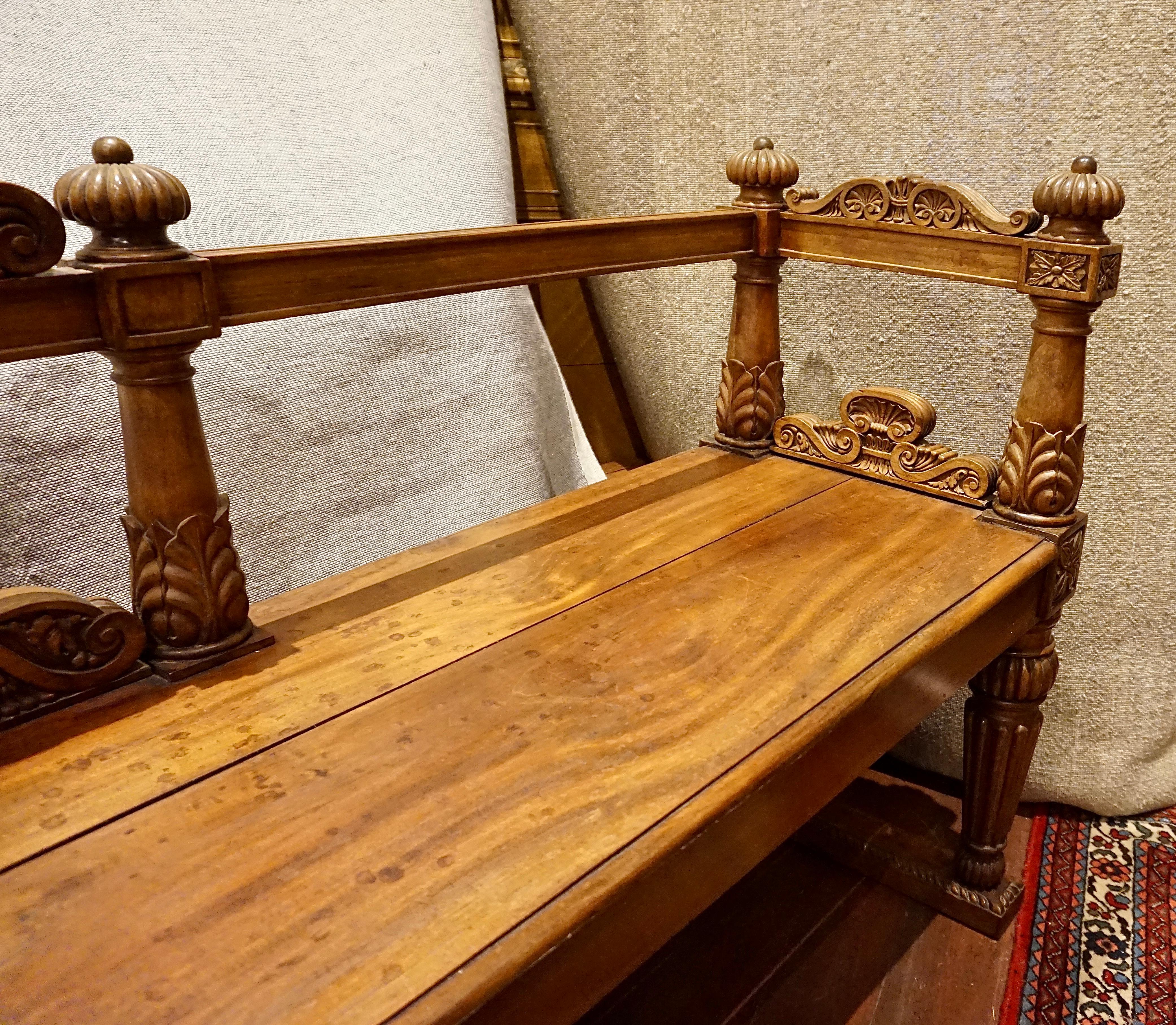 19th Century Spanish Colonial Carved Mahogany Bench 2
