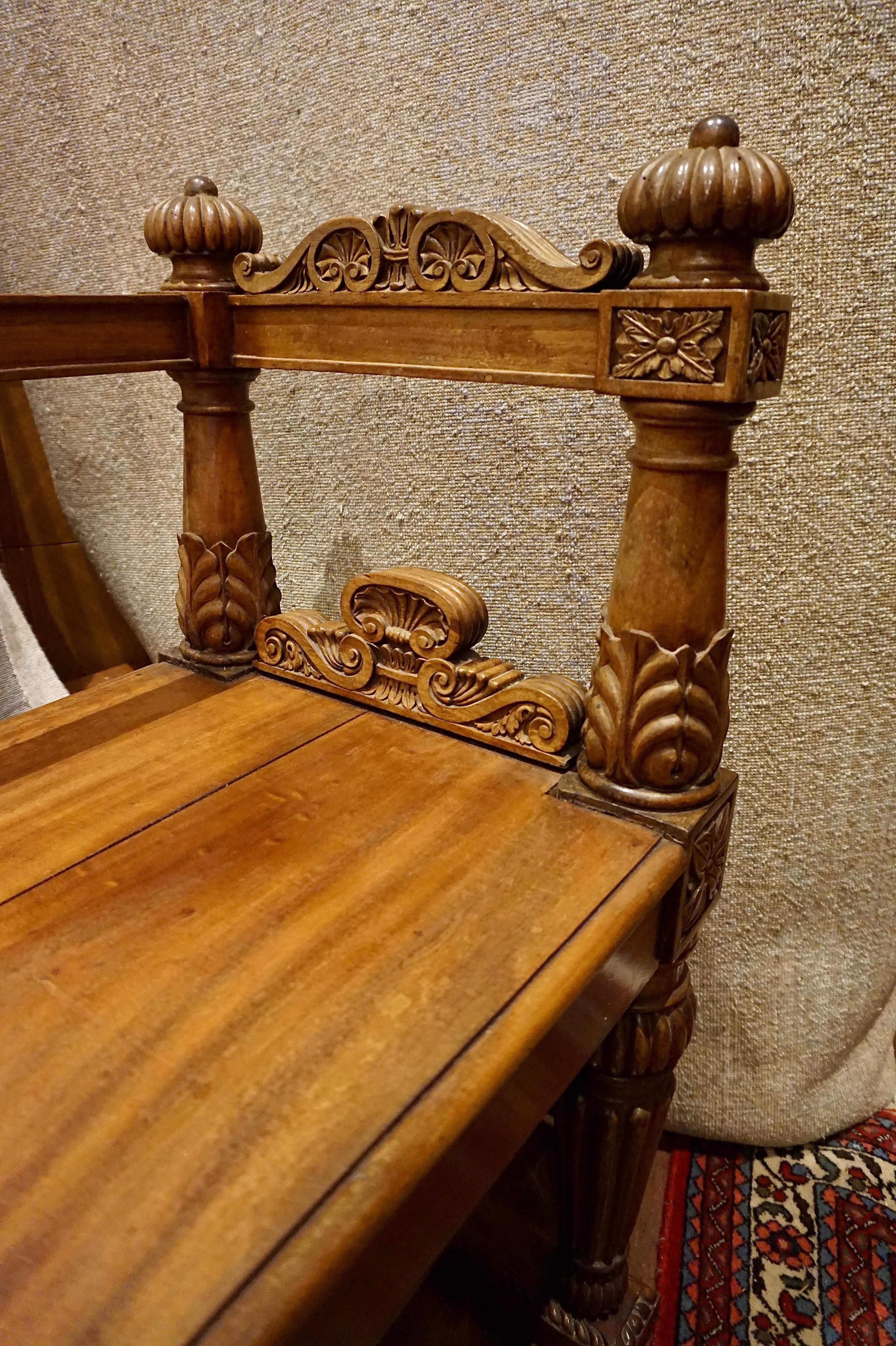 19th Century Spanish Colonial Carved Mahogany Bench 3