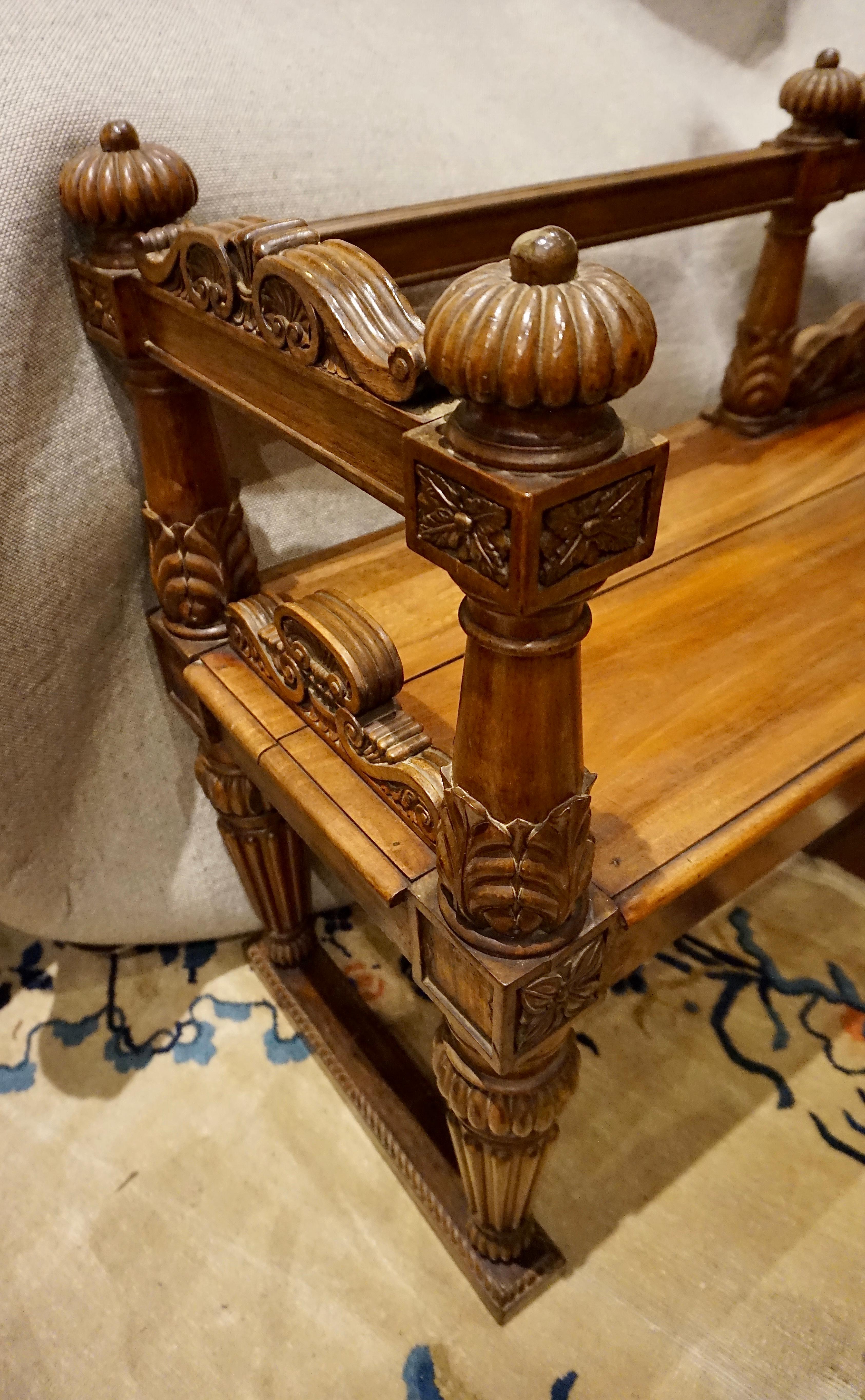 19th Century Spanish Colonial Carved Mahogany Bench 4