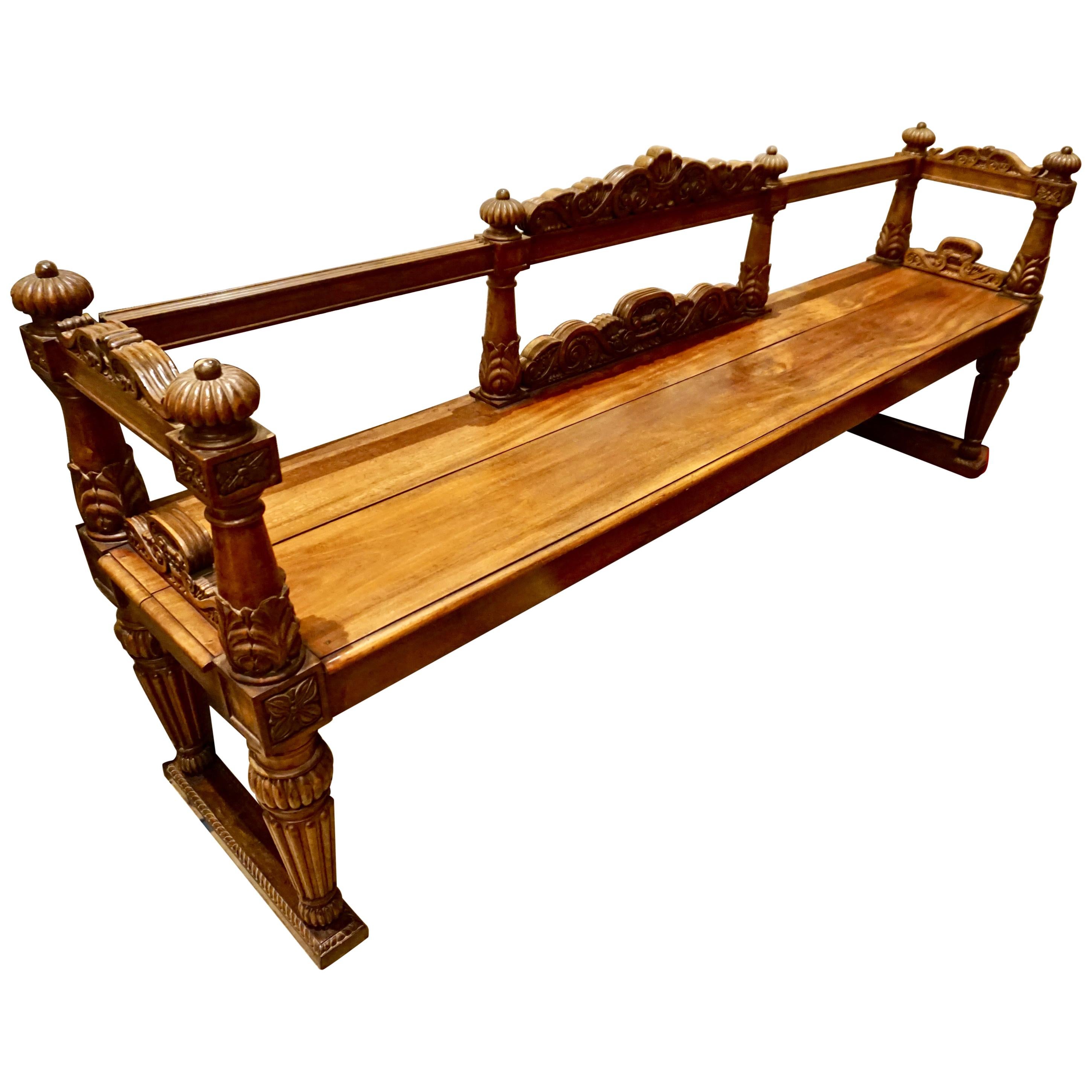 19th Century Spanish Colonial Carved Mahogany Bench