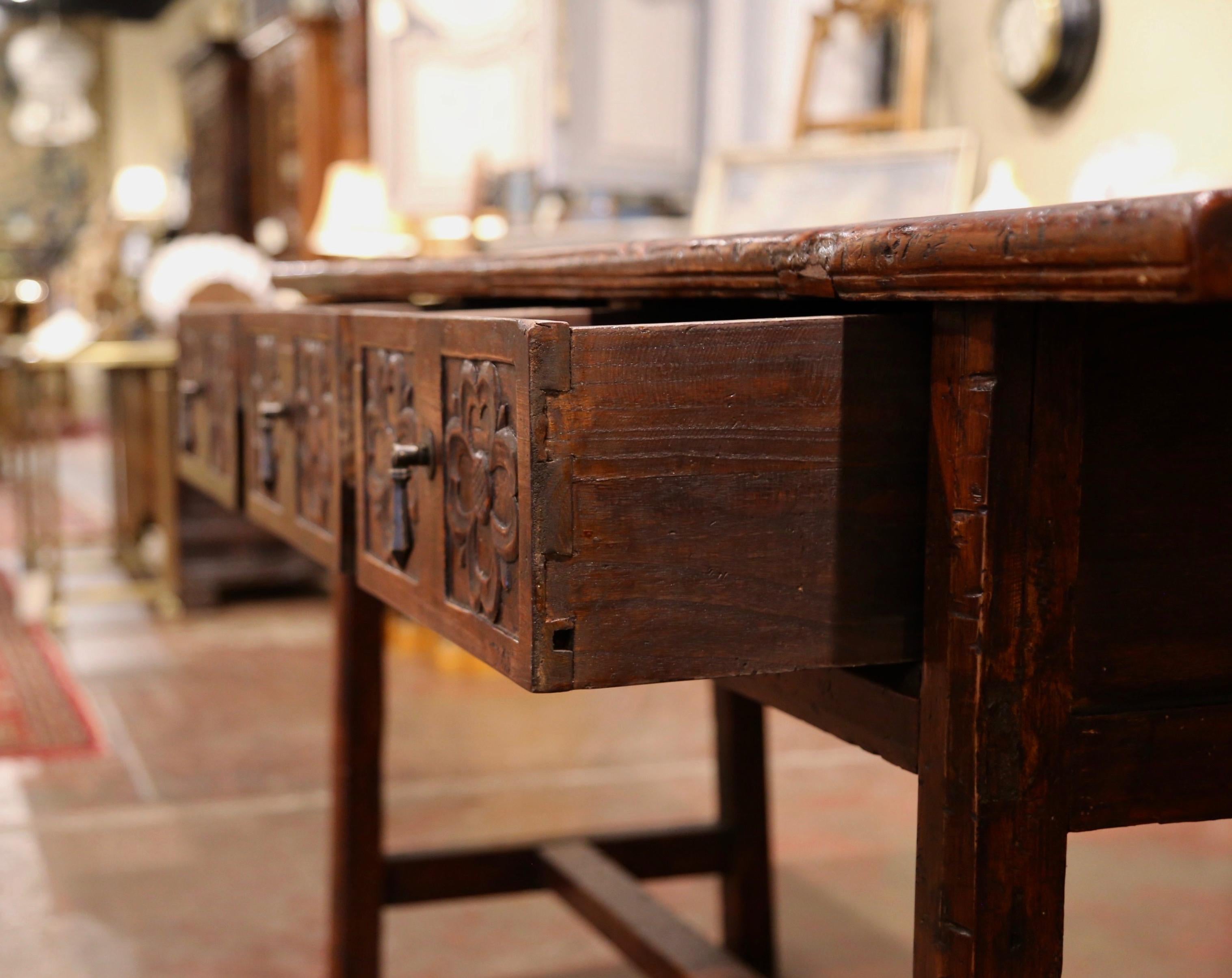 19th Century Spanish Colonial Carved Walnut Console Table with Drawers 2