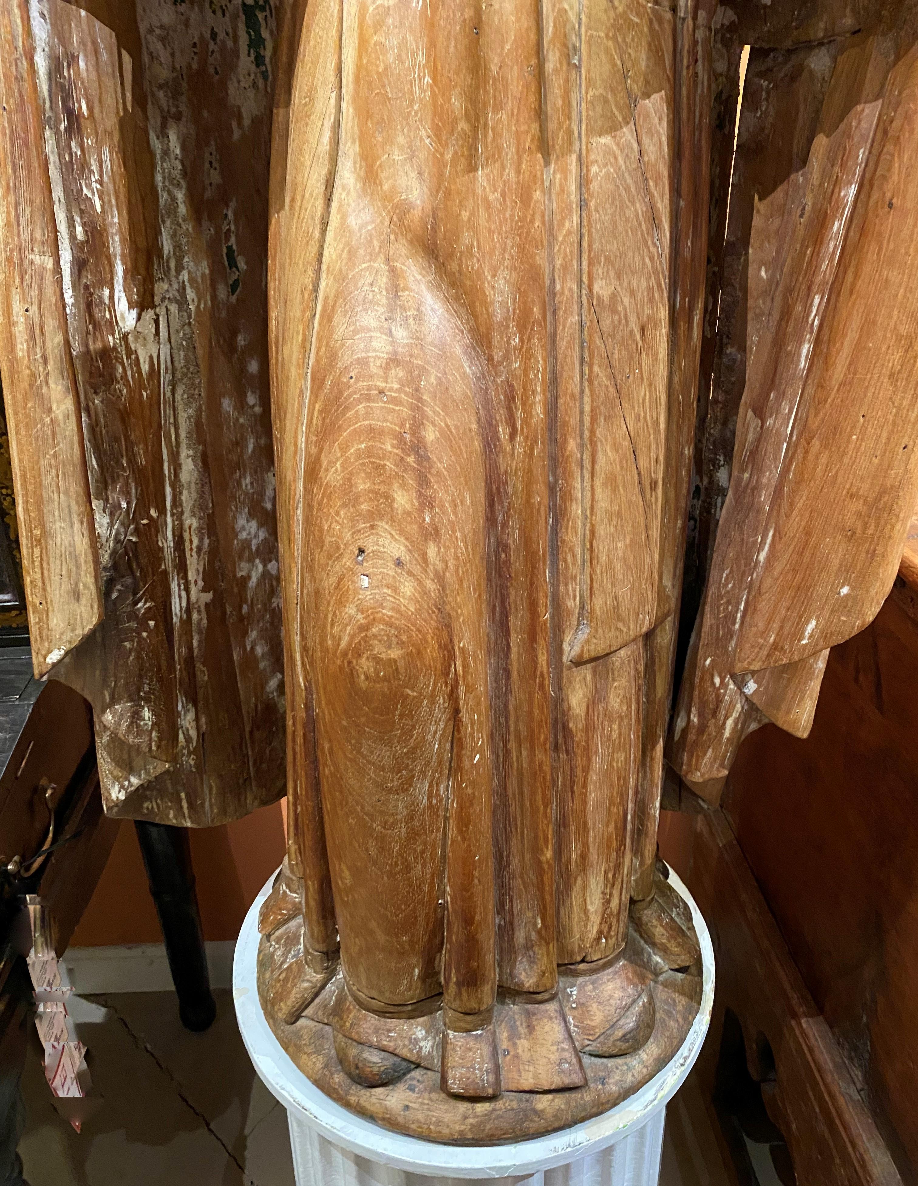 Hand-Carved 19th Century Spanish Colonial Carved Wooden Bishop Religious Figure For Sale