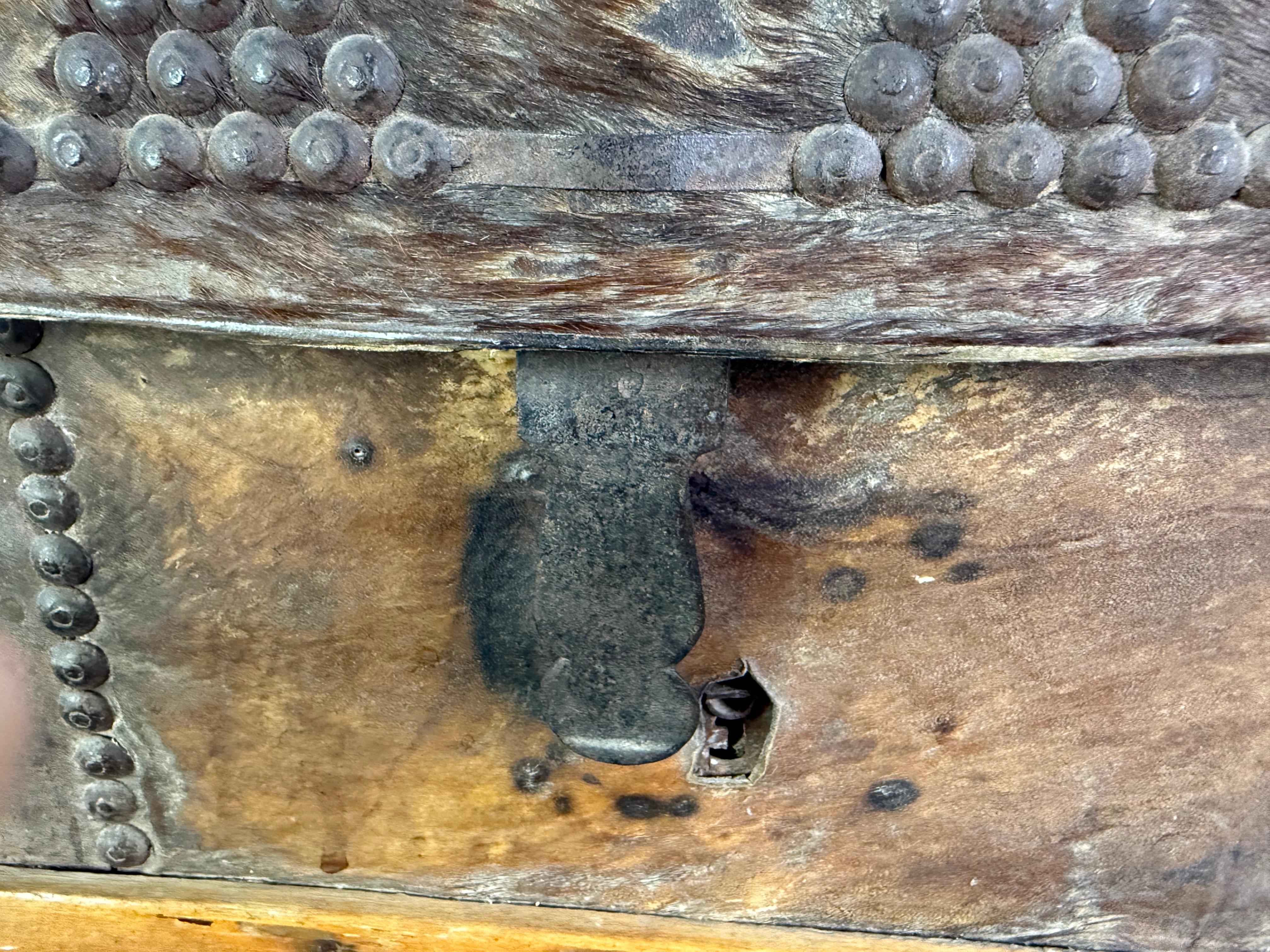 19th Century Spanish Colonial Leather Dome Trunk with Studded Decoration For Sale 6