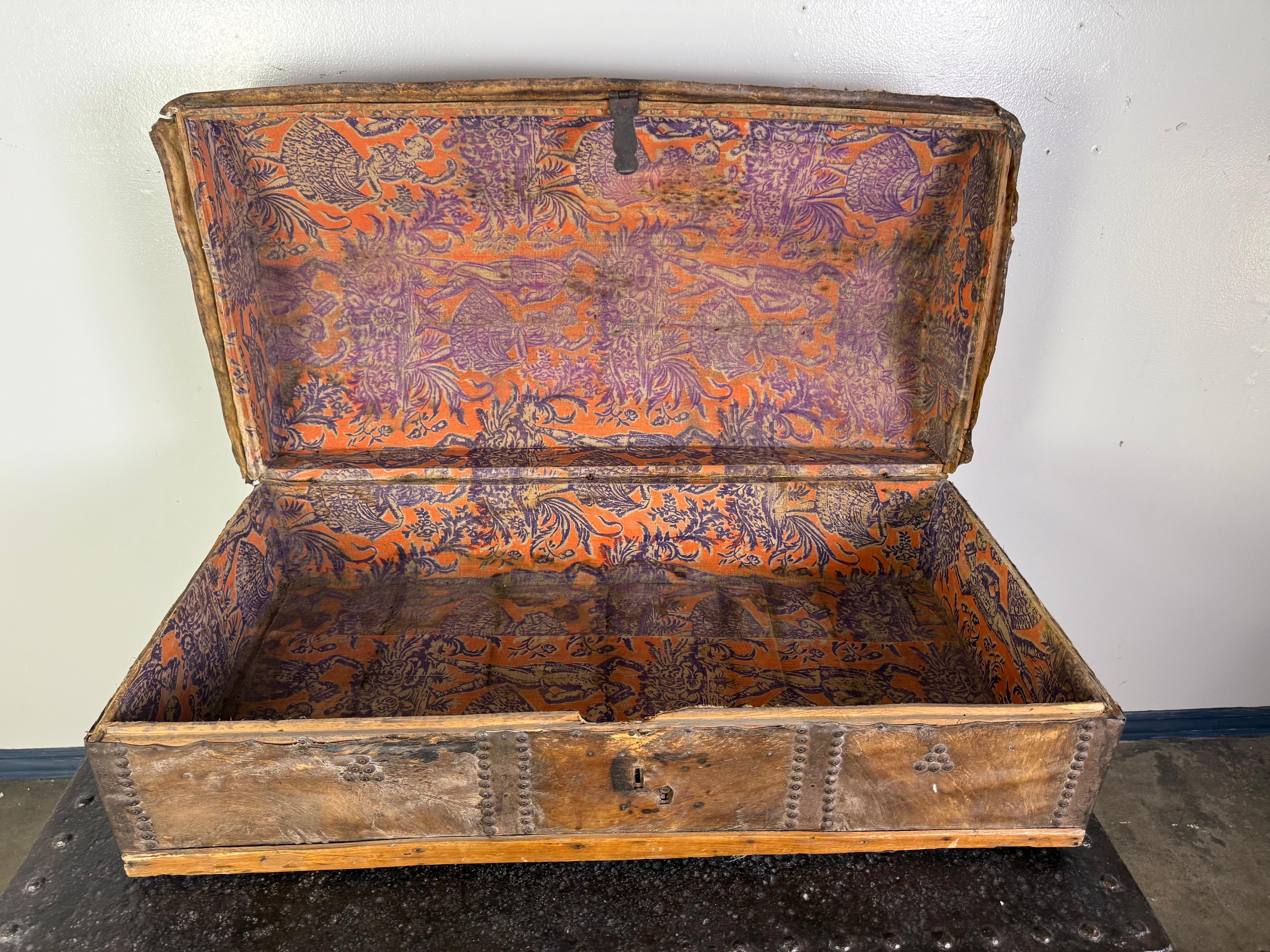 19th Century Spanish Colonial Leather Dome Trunk with Studded Decoration For Sale 7