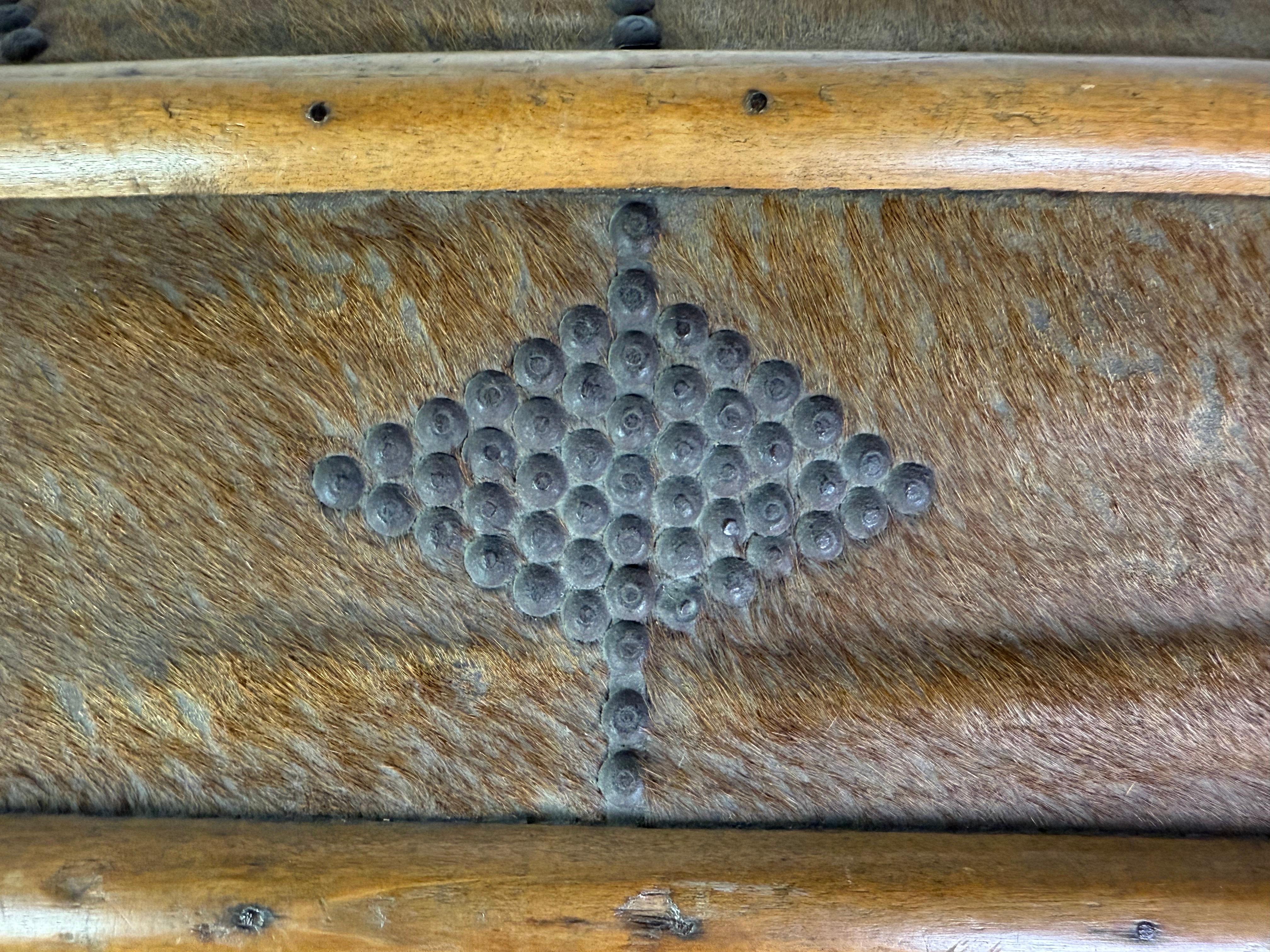 19th Century Spanish Colonial Leather Dome Trunk with Studded Decoration In Distressed Condition For Sale In Los Angeles, CA