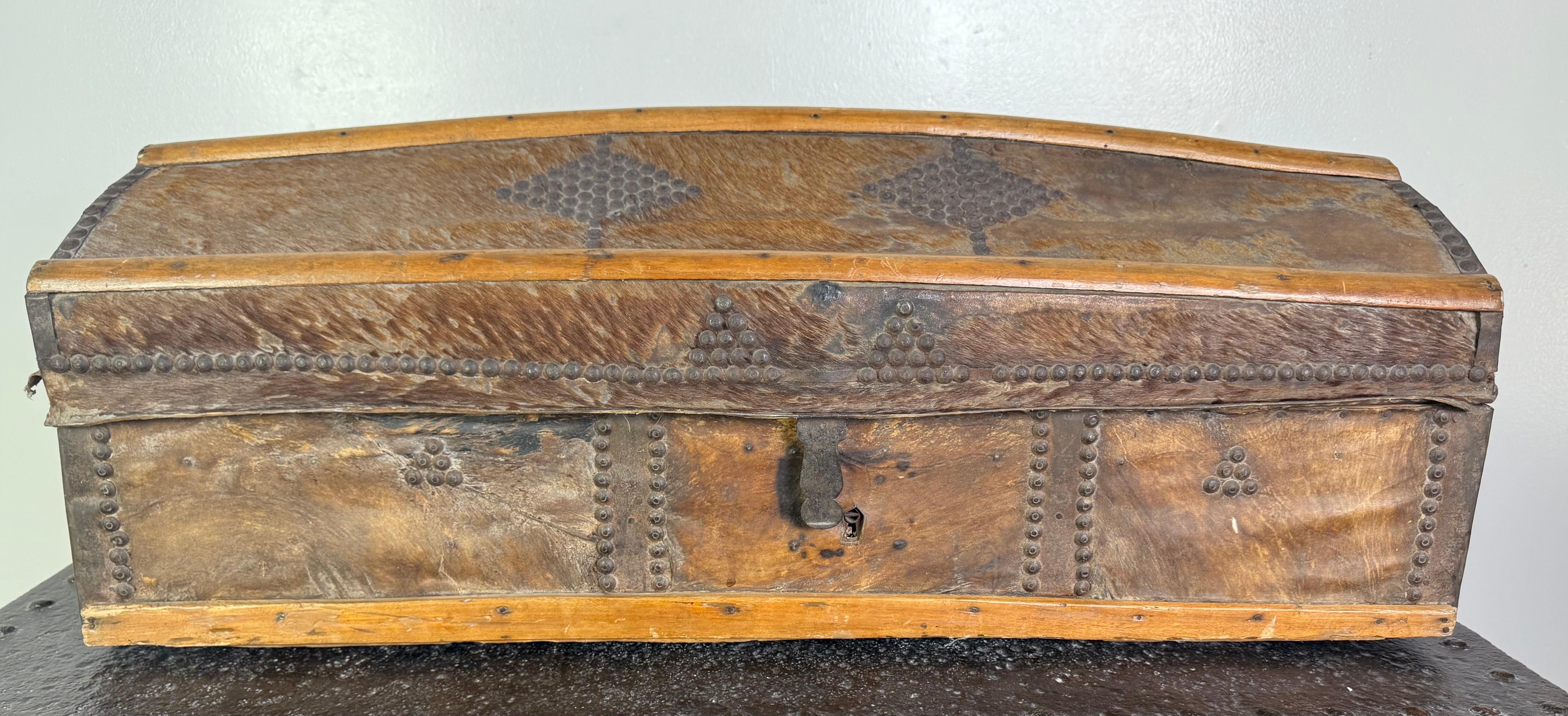 19th Century Spanish Colonial Leather Dome Trunk with Studded Decoration For Sale 1