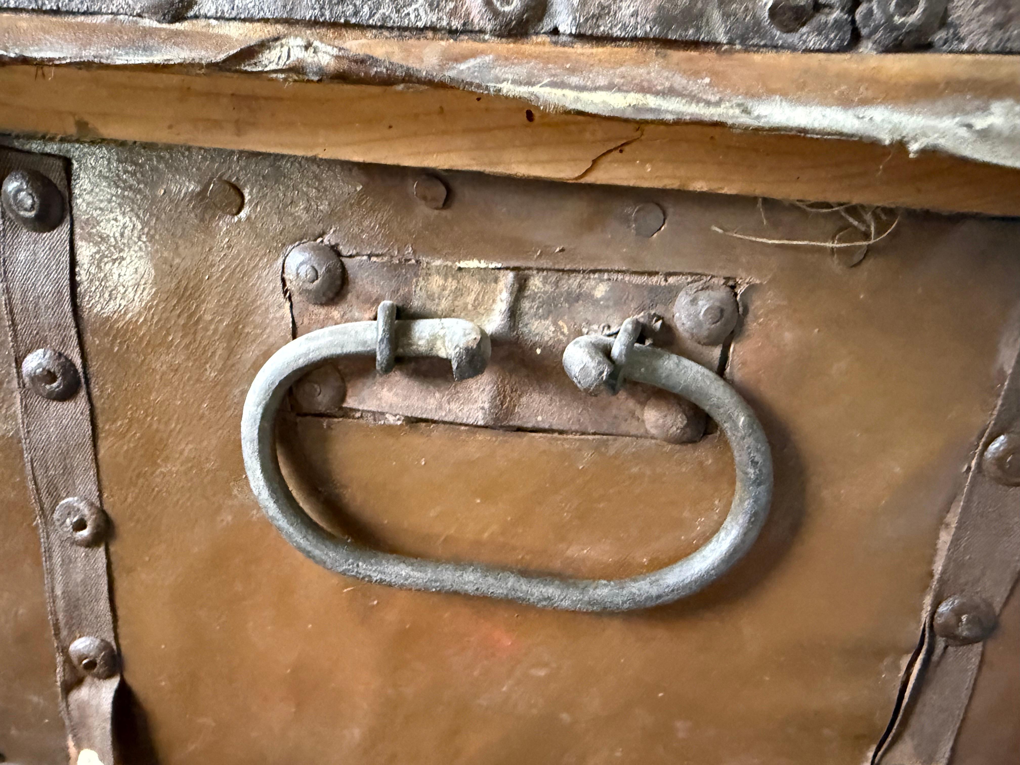 19th Century Spanish Colonial Leather Dome Trunk with Studded Decoration For Sale 4