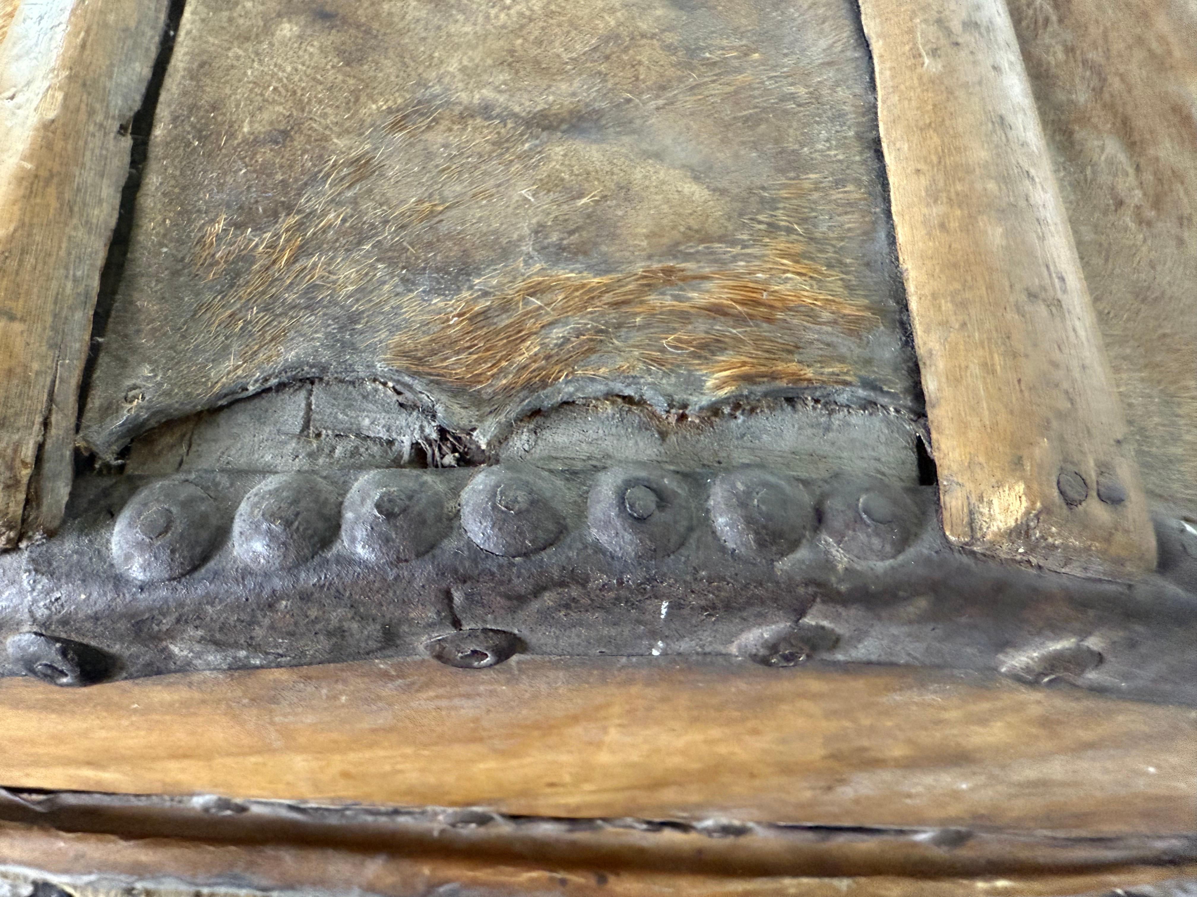 19th Century Spanish Colonial Leather Dome Trunk with Studded Decoration For Sale 5