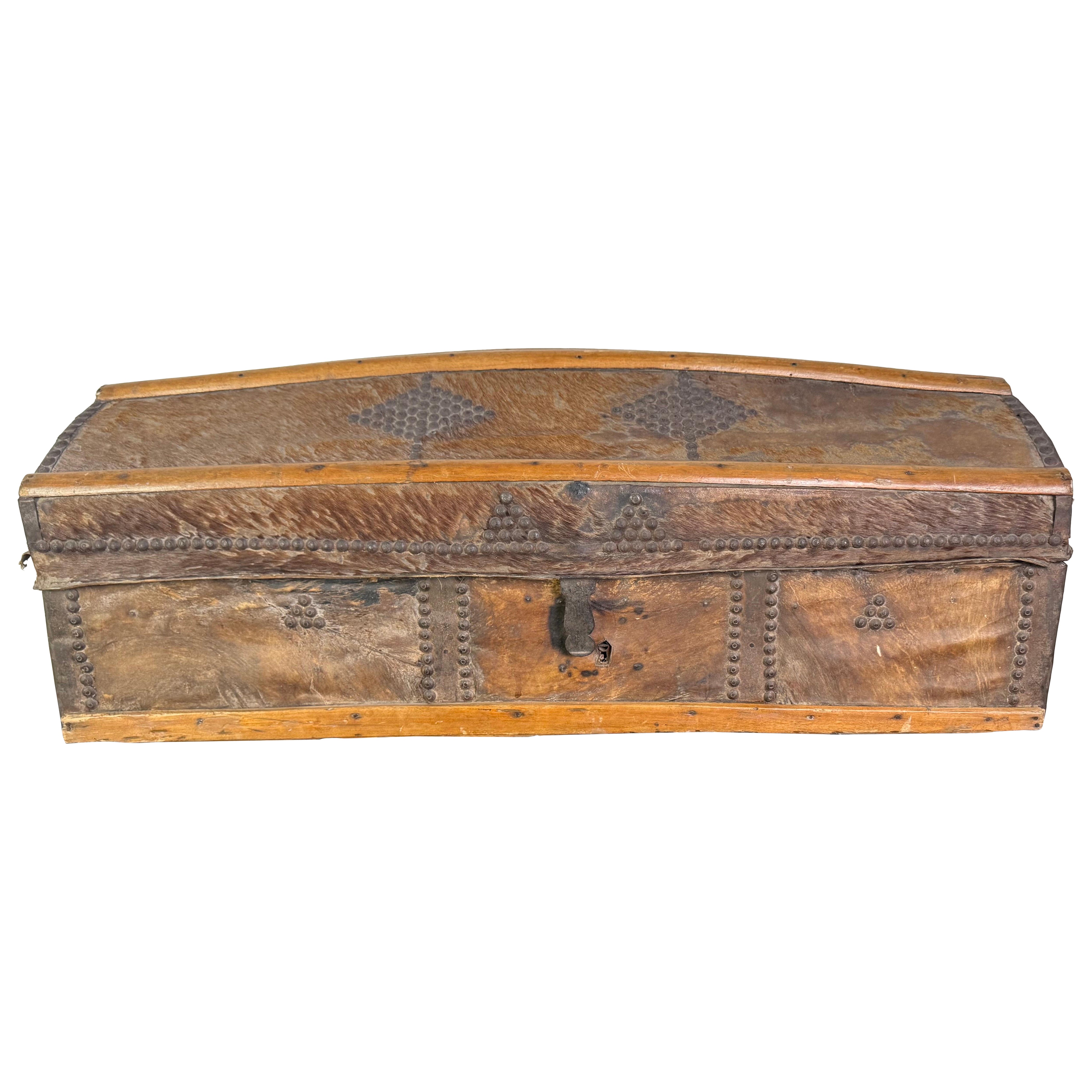 19th Century Spanish Colonial Leather Dome Trunk with Studded Decoration For Sale