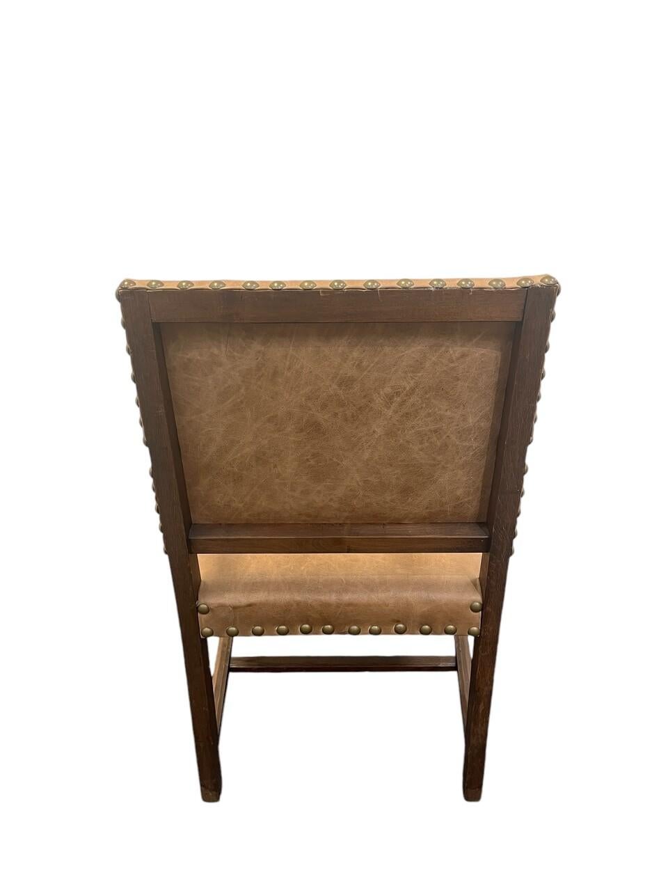 Hand-Crafted 19th Century Spanish Colonial Leather Upholstered Armchair For Sale