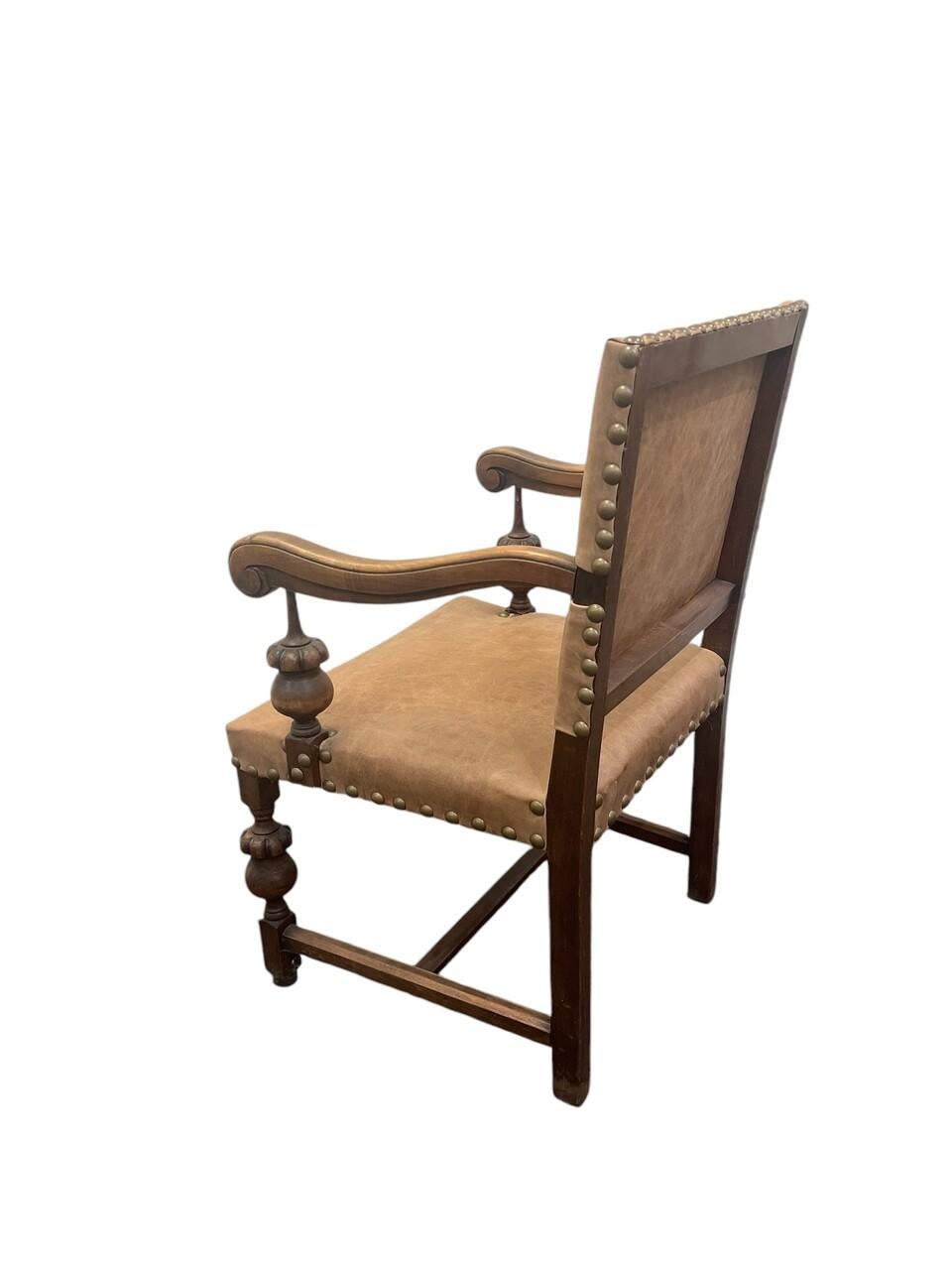 19th Century Spanish Colonial Leather Upholstered Armchair In Good Condition For Sale In Houston, TX