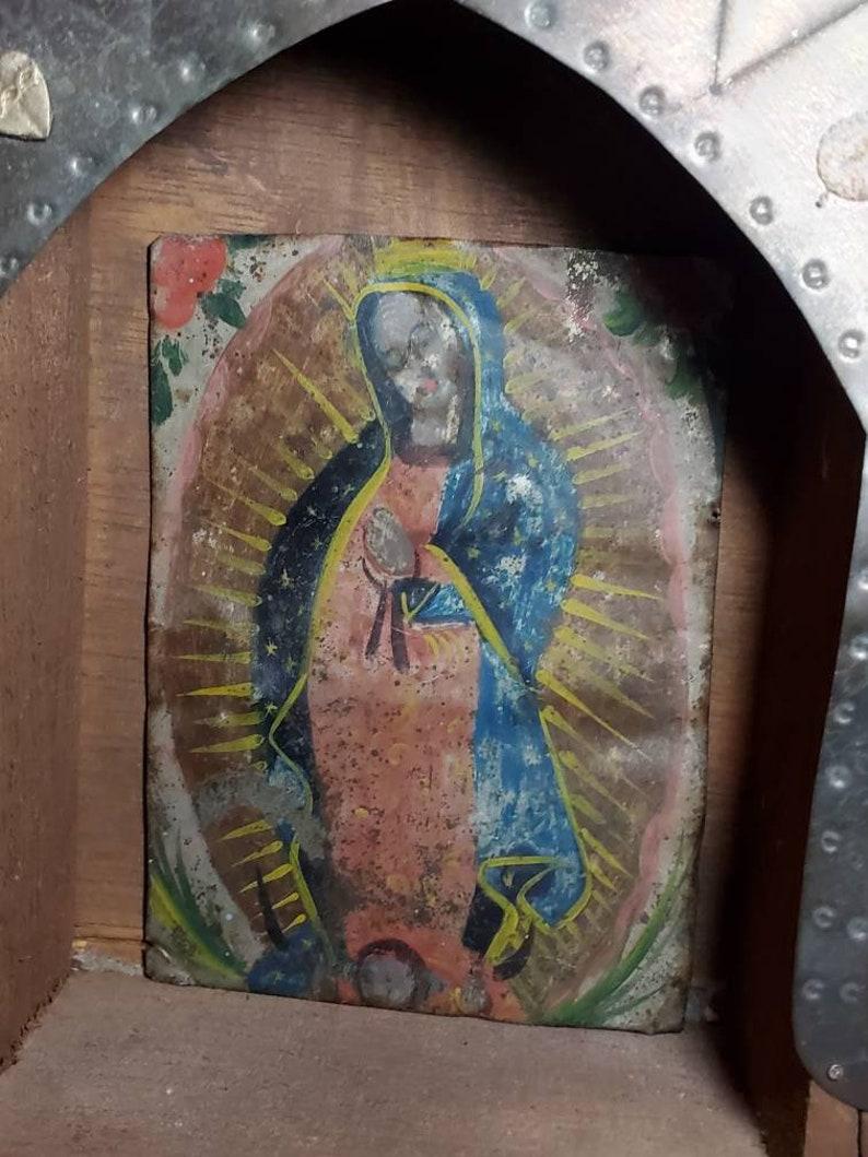 Étain Notre-Dame de Guadalupe Retablo, Colonial espagnol du 19ème siècle