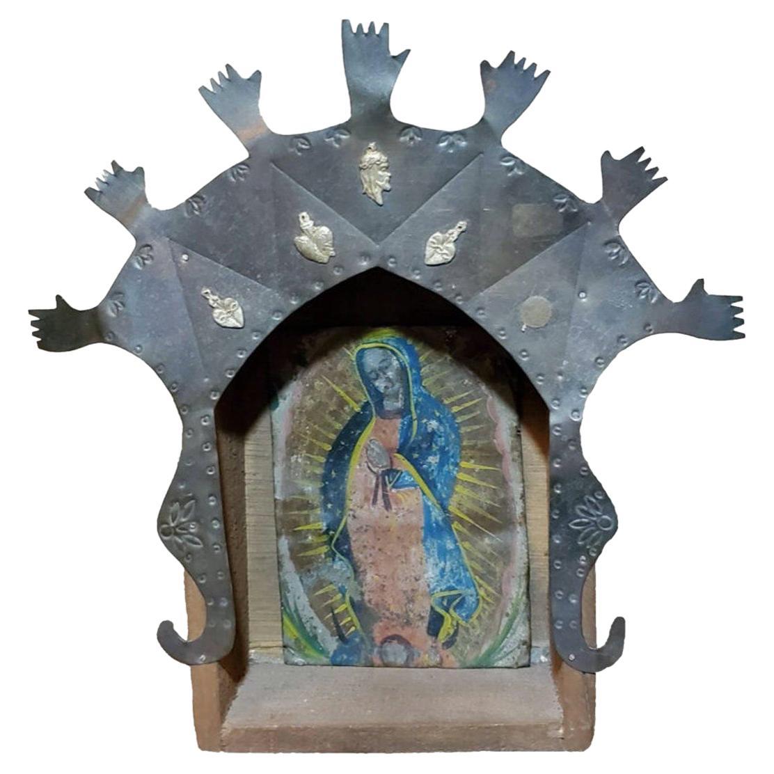 19th Century Spanish Colonial Our Lady of Guadalupe Retablo For Sale