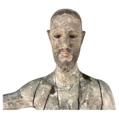 Religiöse Figur aus der spanischen Kolonialzeit des 19. Jahrhunderts  In geschnitztem und polychromiertem Holz