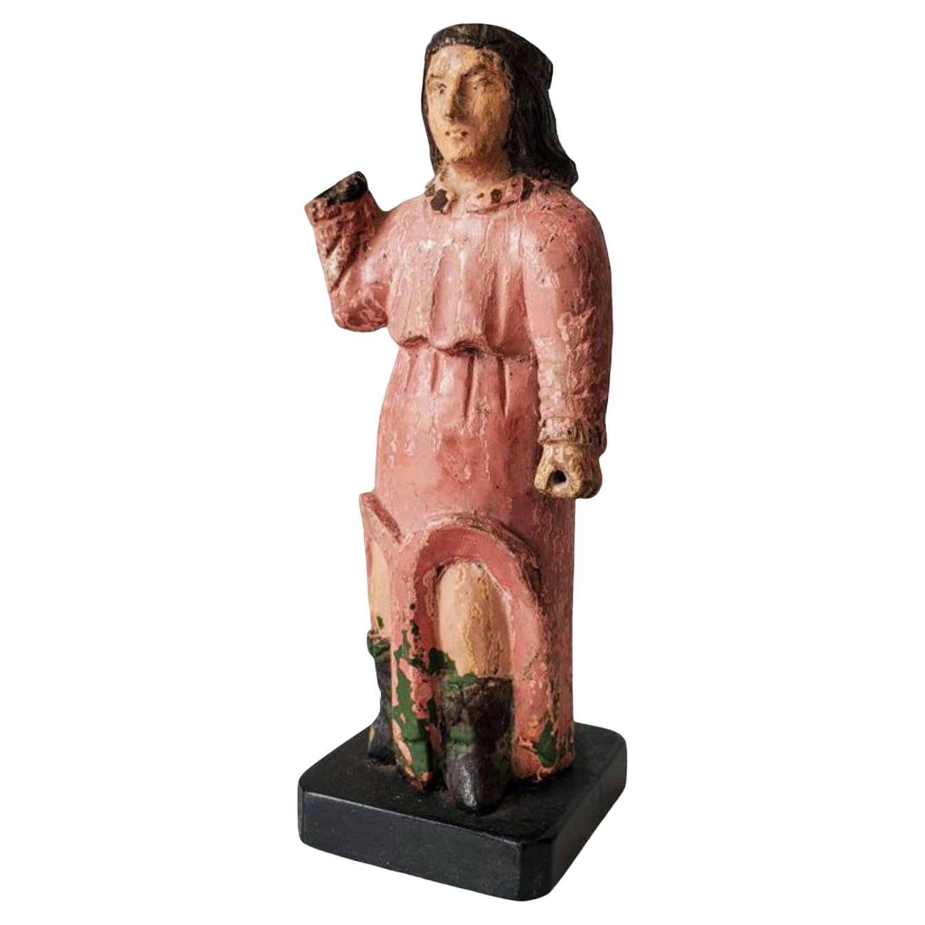 Figure d'autel saint du 19ème siècle d'art populaire religieux colonial espagnol